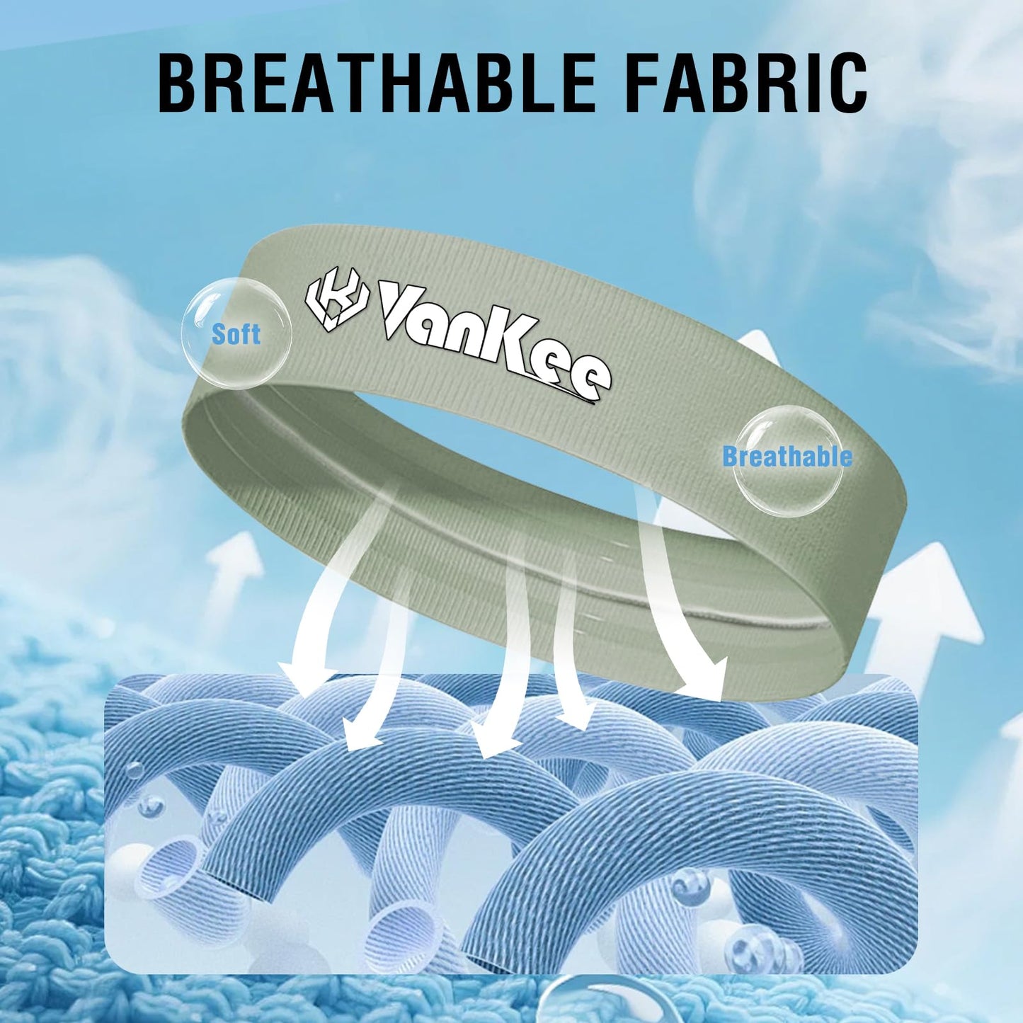 VanKee Sports Headbands for Men Cooling Sweatbands for Women Moisture Wicking Non Slip Workout Athletic for Running Yoga Tennis Basketball Fitness
