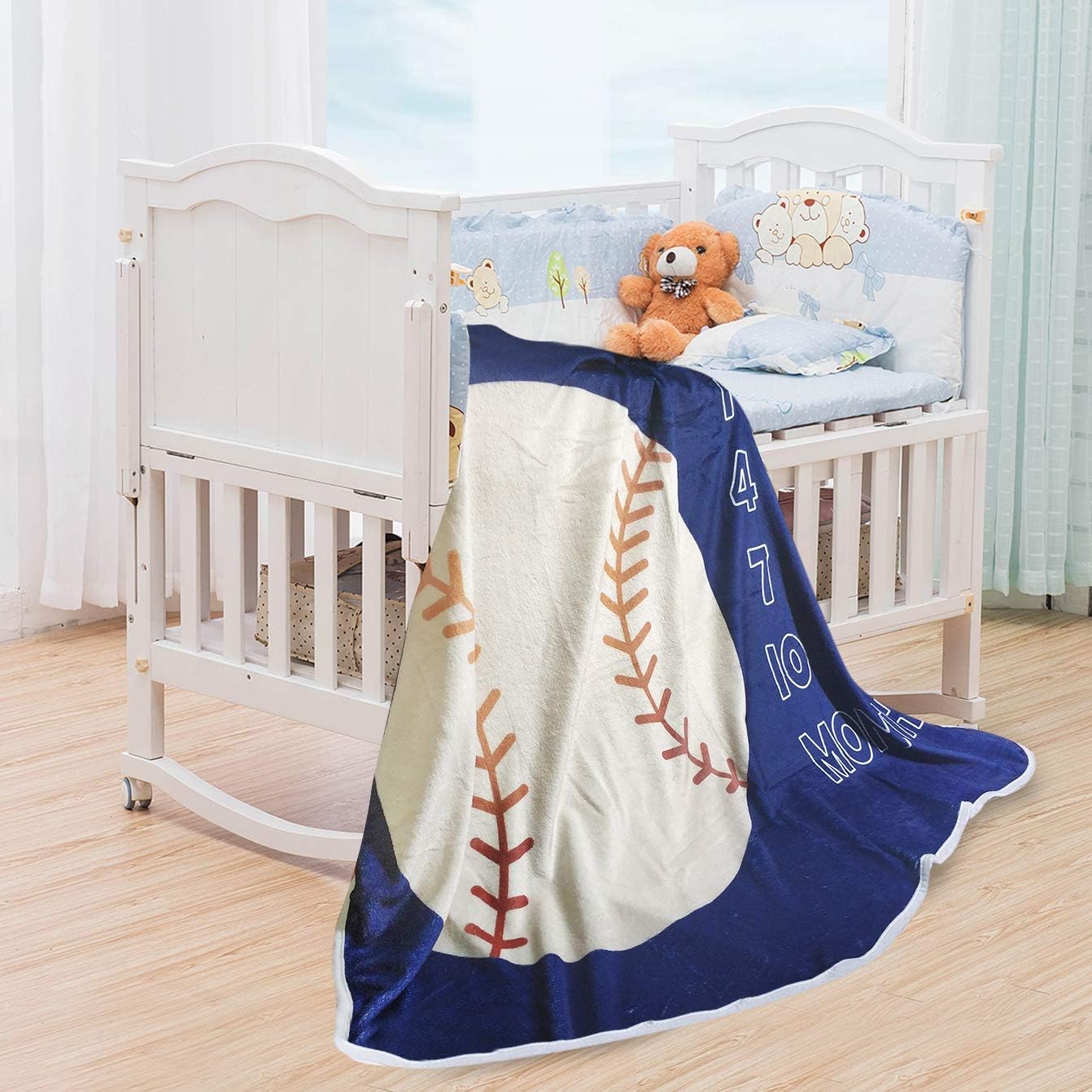 51''x40'' Tebaby Baby Monthly Milestone Blanket Boy - Newborn Month Blanket Unisex Neutral Personalized Shower Gift