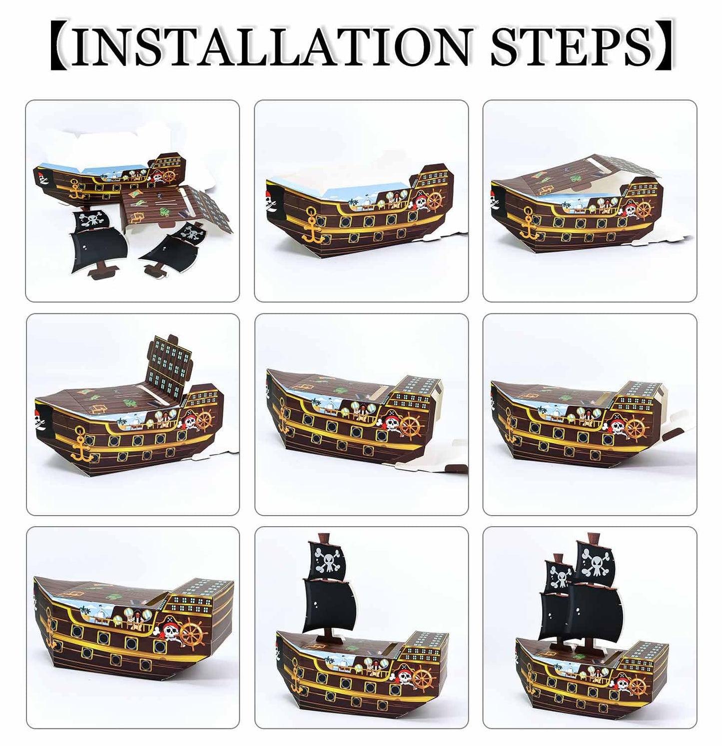 SietDESEO Pirate Ship Valentines Card Box Valentines Day Cards for Kids Boys Girls School Classroom Gift Exchange 3D Pirate Boat Valentine Mailbox with 35 Valentine Cards