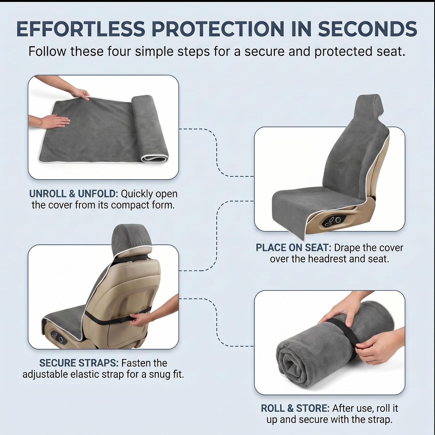 SCOMANAGE Waterproof Stain Resistant Towel Car Seat Covers，Universal Non-Slip for Gym Workout, Swimming, Beach and Workout Outdoor, Machine Washable(Gray, 2 Pack)