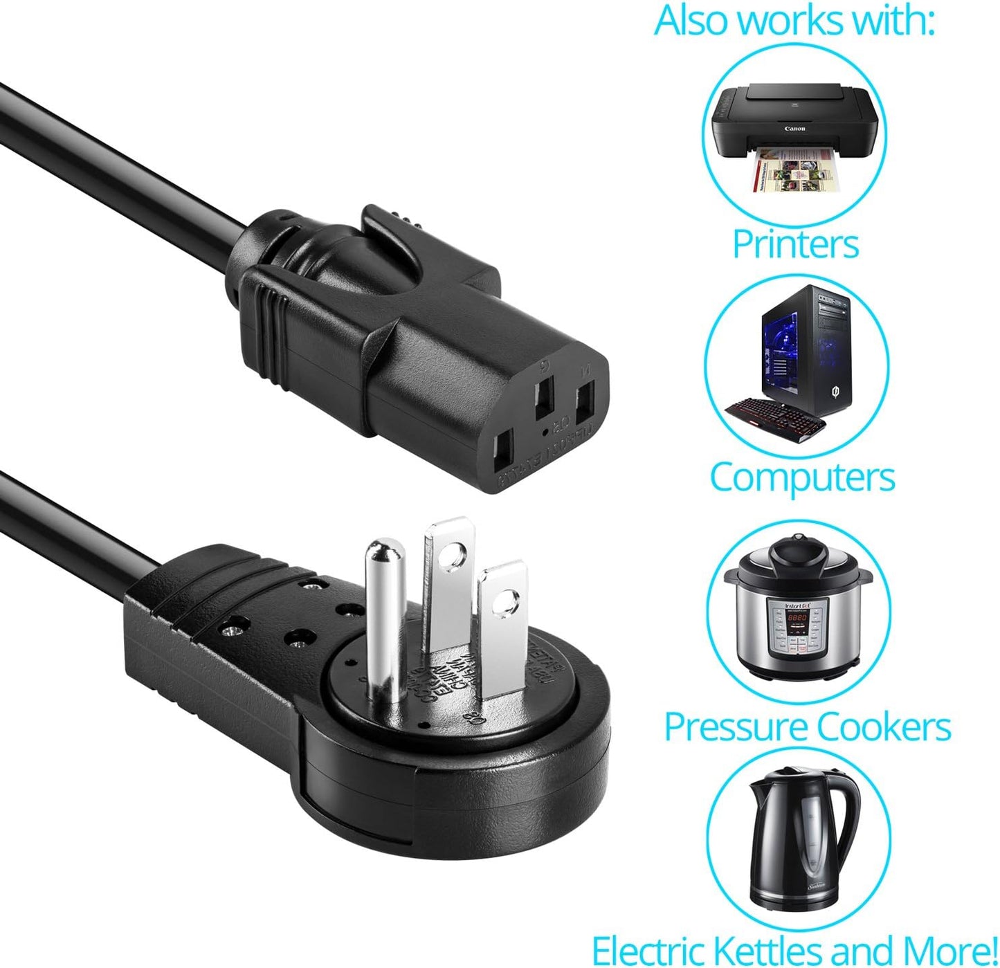 Maximm 6 360 3 16 5-15P IEC13 Monitor Computer Power Cord Ft Flat Plug Rotating PC Cable Prong for, Desktop, Printer