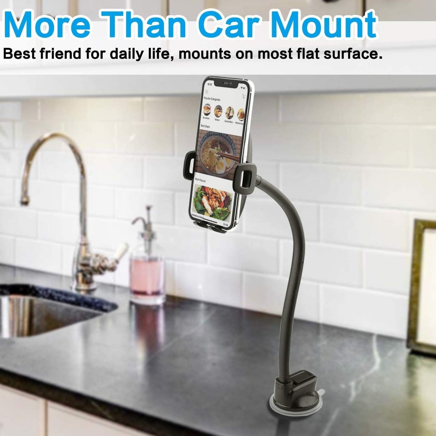 1Zero 14-Inch Solid Car Truck Phone Mount Holder with Gooseneck Long Arm, Windshield Window Mobile Holders