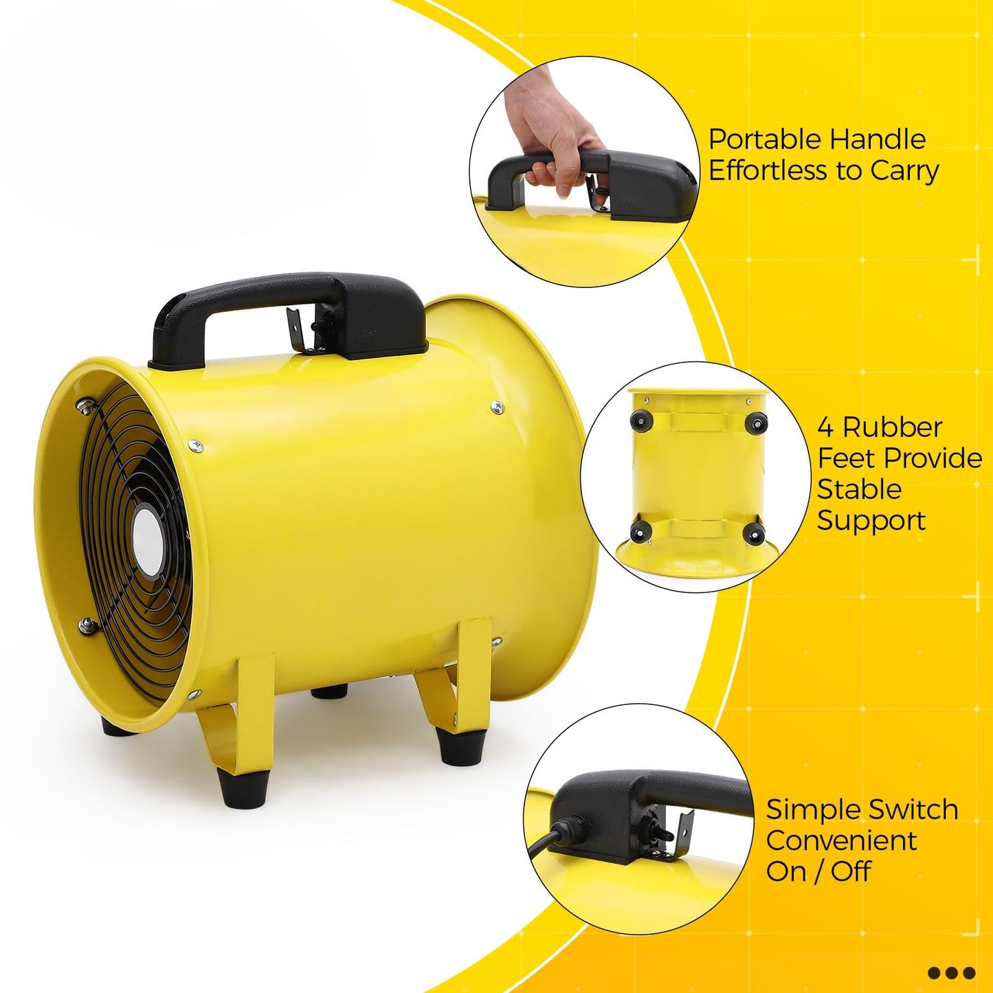 8 in Utility Blower Fan, 3300 RPM High-Speed Ventilation Fan with 16.4 ft PVC Duct Hose, CE & IP44 Waterproof Rated, Industrial Portable Air Blower Ventilator for Basements, Tunnels, Factories