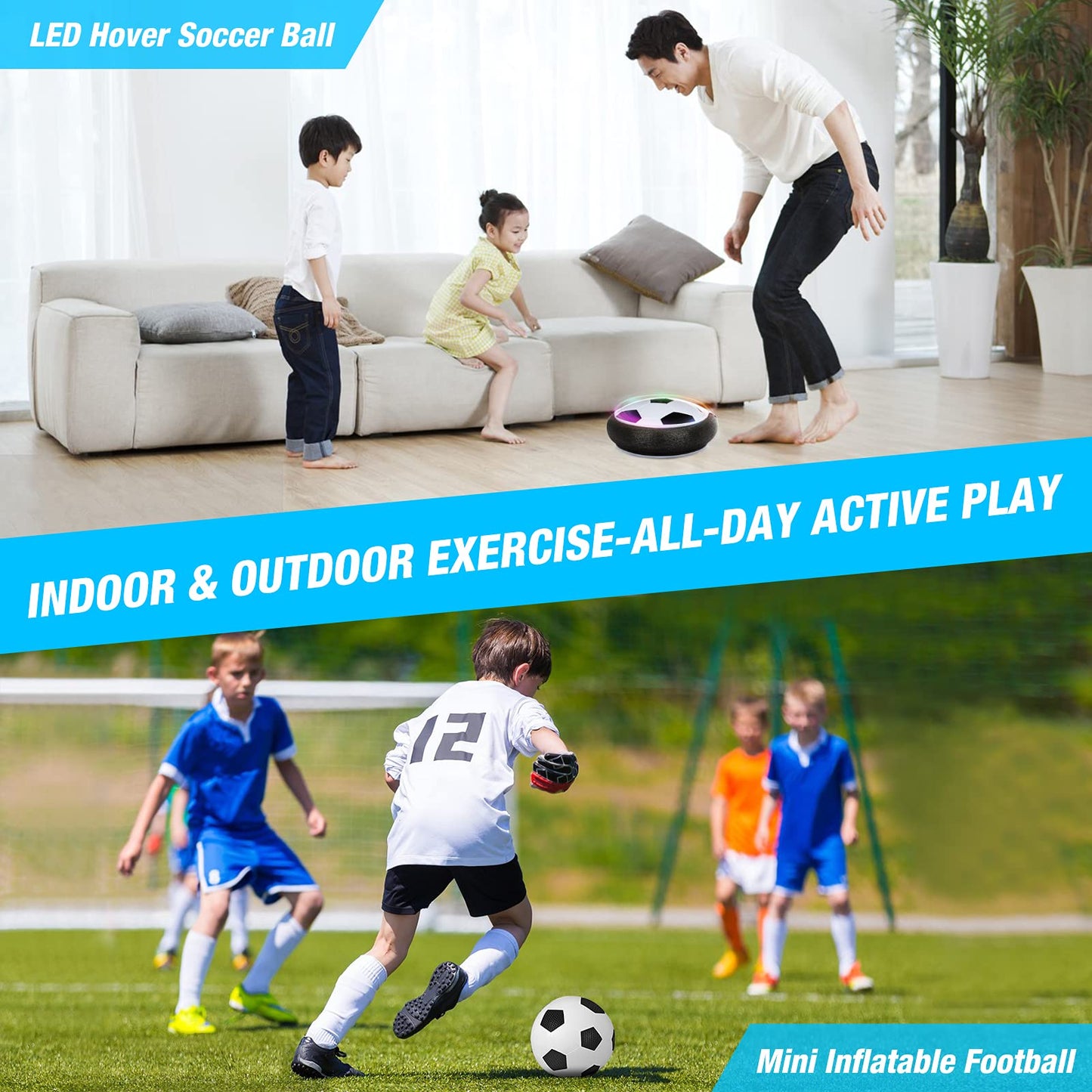 Growsland Boy Toys Hover Soccer Ball with 2 Goals, Indoor Soccer Gifts for Boys, LED Soccer Ball with Foam Bumper Inflatable Soccer Toys for 3 4 5 6 7 8 9 10+ Years Old Girls Boys