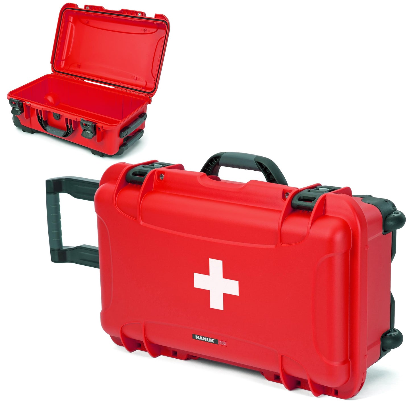 NANUK 935 Wheeled Waterproof First Aid Box Empty – Durable, Medical First Aid Organizer Case, IP67-Rated, Dustproof, Impact-Resistant, and Floats (20.5” x 11.3” x 7.5”) – Red