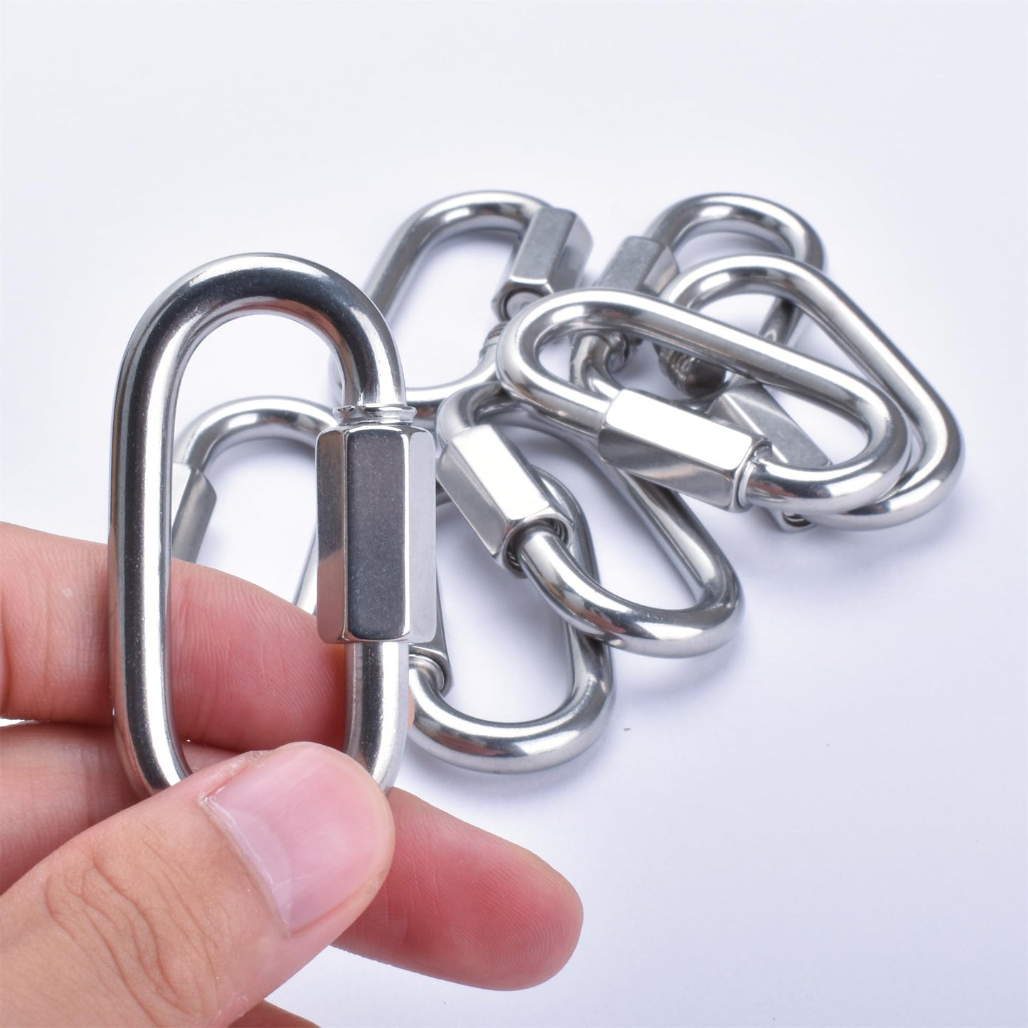 15/64" Quick Link,Alele 8 Packs M6 Stainless Steel Chain Connector,Heavy Duty D Shape Locking Looks for Carabiner, Hammock, Camping and Outdoor Equipment