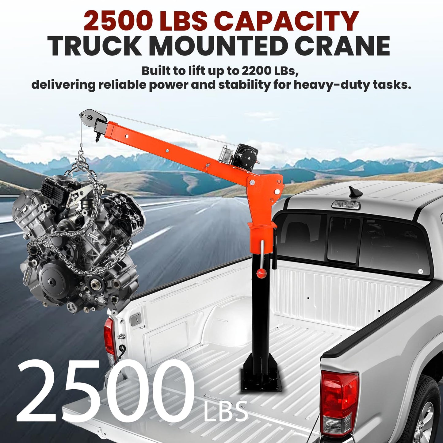 2500 lbs Dismountable Household Hoist Truck Crane | 5000 lbs Electric Winch | Foldable Truck-Mounted Bed Crane | 360° Swivel Jib Crane for Construction, Industrial & Warehouse Lifting