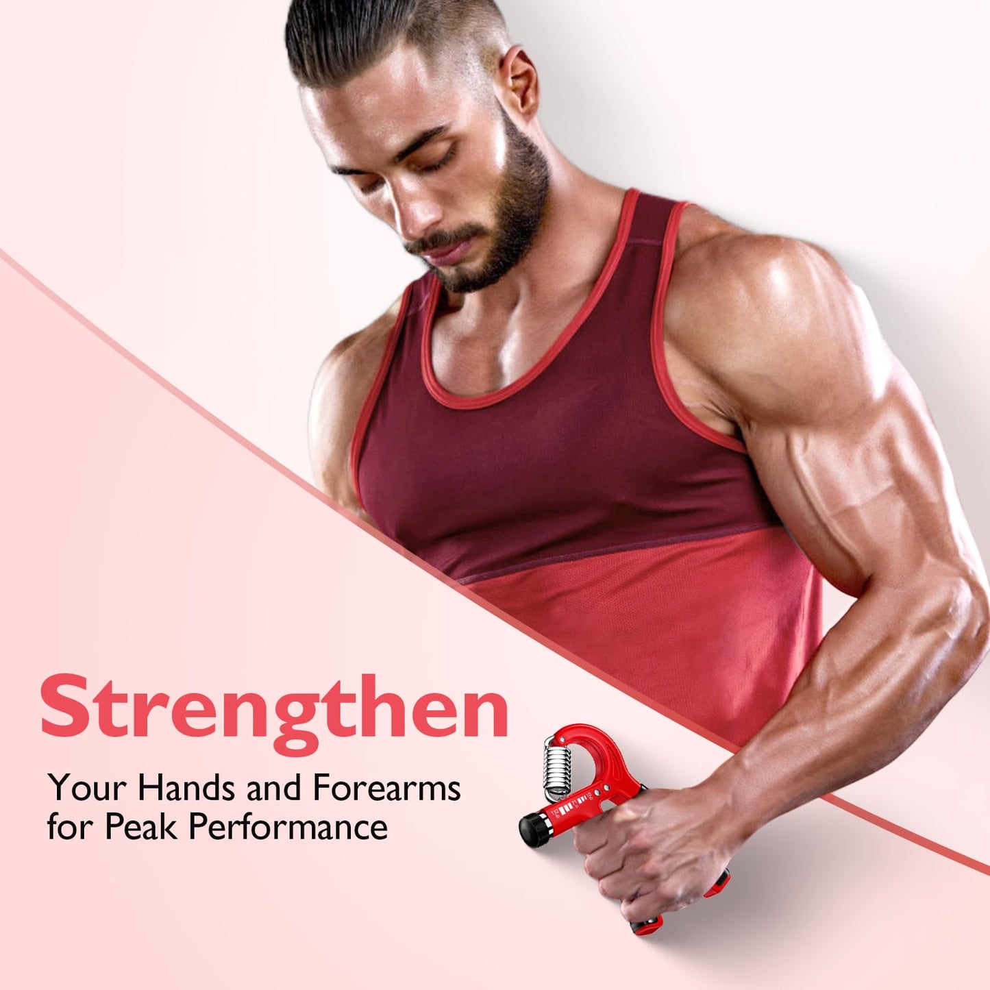 FitBeast Grip Strengthener Forearm Strengthener, Adjustable Hand Grip for Strength Training & Rehabilitation, 10-132 lbs Resistance, Ideal for Athletes and Physical Therapy (1 Piece Red)