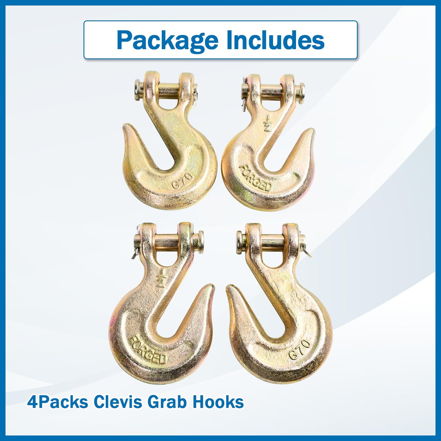 TBAPFS 4Pcs 1/2 Inch Clevis Grab Hooks Grade 70 Chain Hook 12000 Lbs Working Load Limit for Trailer Truck Transport