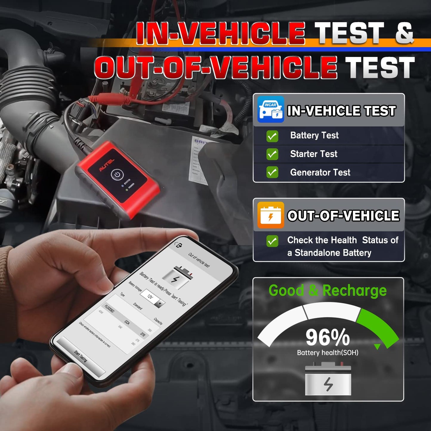Autel MaxiBAS BT506 Battery Tester, 6V 12V 100-2000 CCA Auto Battery Test Tool, Cranking Charging Electrical System Analyzer, Top Accuracy Adaptive Conductance, in & Out-of-Vehicle Test for All Cars