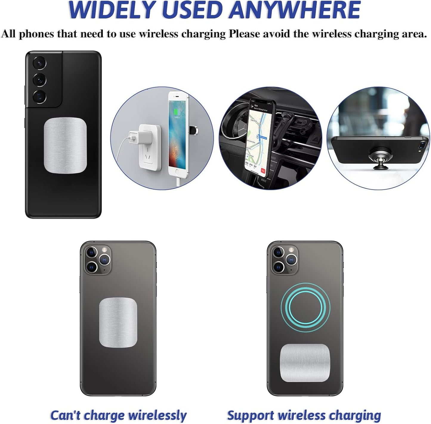 Bewudy 30 Set (5 3.8CM) Self-Adhesive Metal Plates, Replacement for Phone Case, Car, Square Plates, Adhesive Base