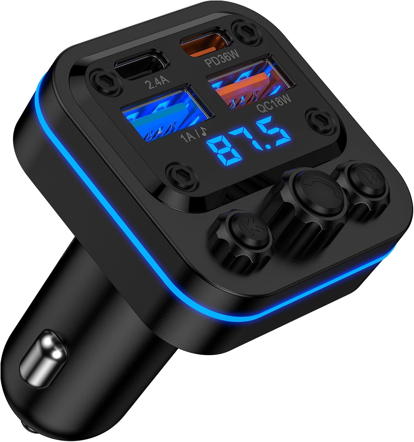 AILKIN 54w 5.4 Bluetooth Fm Transmitter for Car, Fast Charging, Blue Tooth Car Charger USB-C USB-A Multi Ports