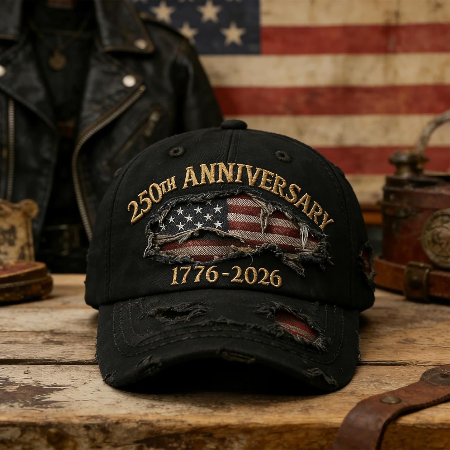 250th Anniversary USA Hat - Ripped Denim Baseball Cap for Men & Women | Celebrate in Style