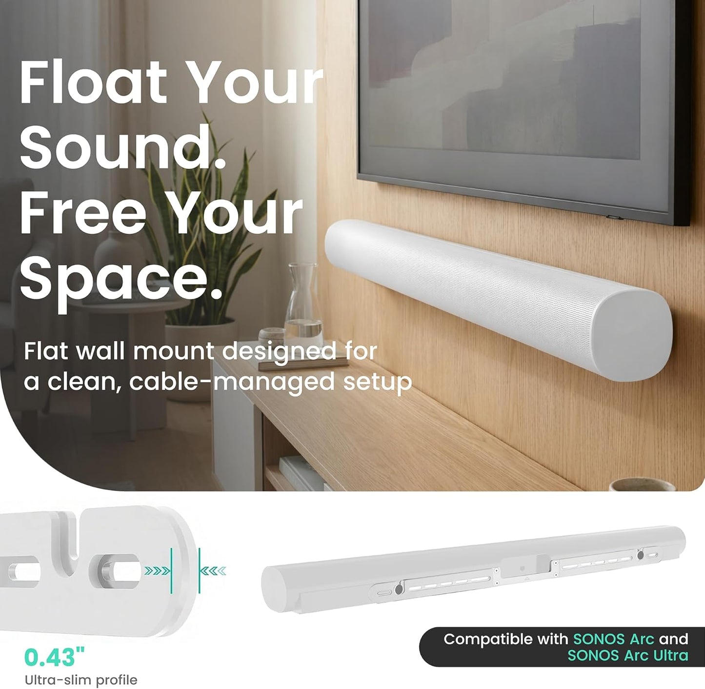 ynVISION.DESIGN Soundbar Wall Mount compatible with Sonos Arc Ultra and Sonos Arc - Includes All Hardware and Anchors