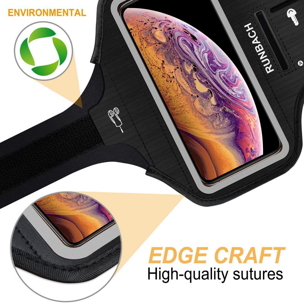 RUNBACH Armband for iPhone 16 Pro Max/16 Plus/15 Pro Max/15 Plus/iPhone 14 Pro Max/14 Plus/13 Pro Max/12 Pro Max/11 Pro Max/Xs Max,Running Exercise Arm Band with Card Slot for iPhone Max (Black)