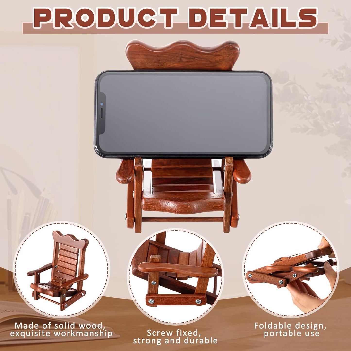 2 Kingdder Pcs Christmas Wood Cell Phone Stand Gifts Folding Chair Wooden Phone Holder Adjustable Office Cellphone
