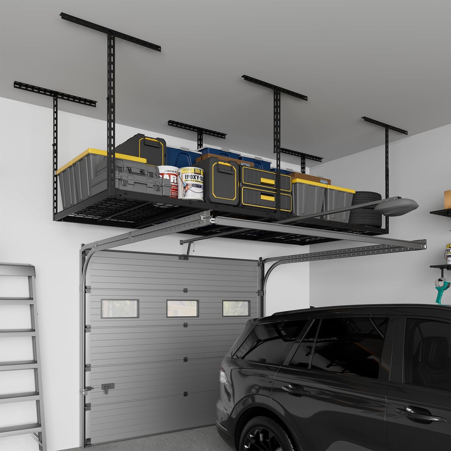 Jusgym 3X8FT Overhead Garage Storage Rack, 26"-40" Height Adjustable Garage Ceiling Storage Racks, Heavy Duty Metal Overhead Storage Organizer System, 750LBS Weight Capacity