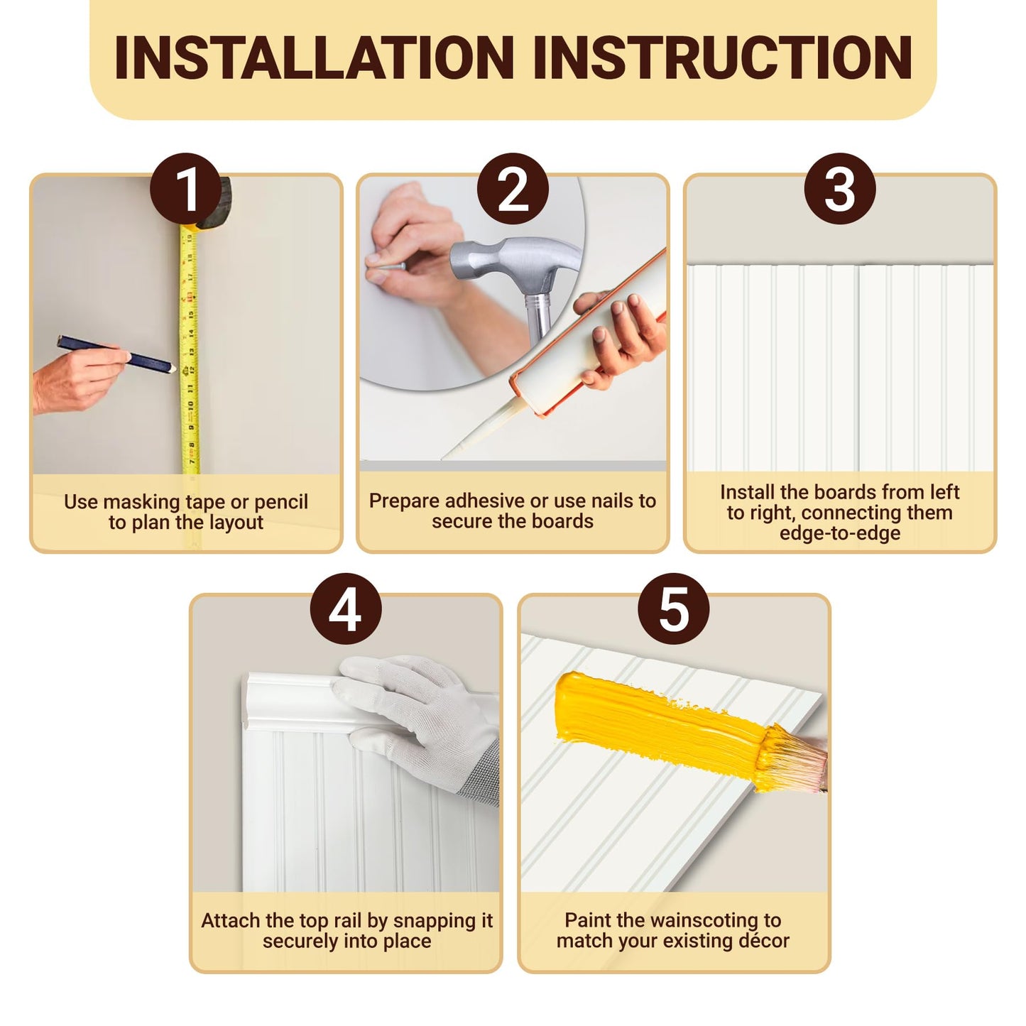 Trimold Premade Board-and-Batten Wainscoting Kit - Ready to Assemble Cover 118" x 39.4", Paintable Panel Molding Trim Slats for Accent Wall
