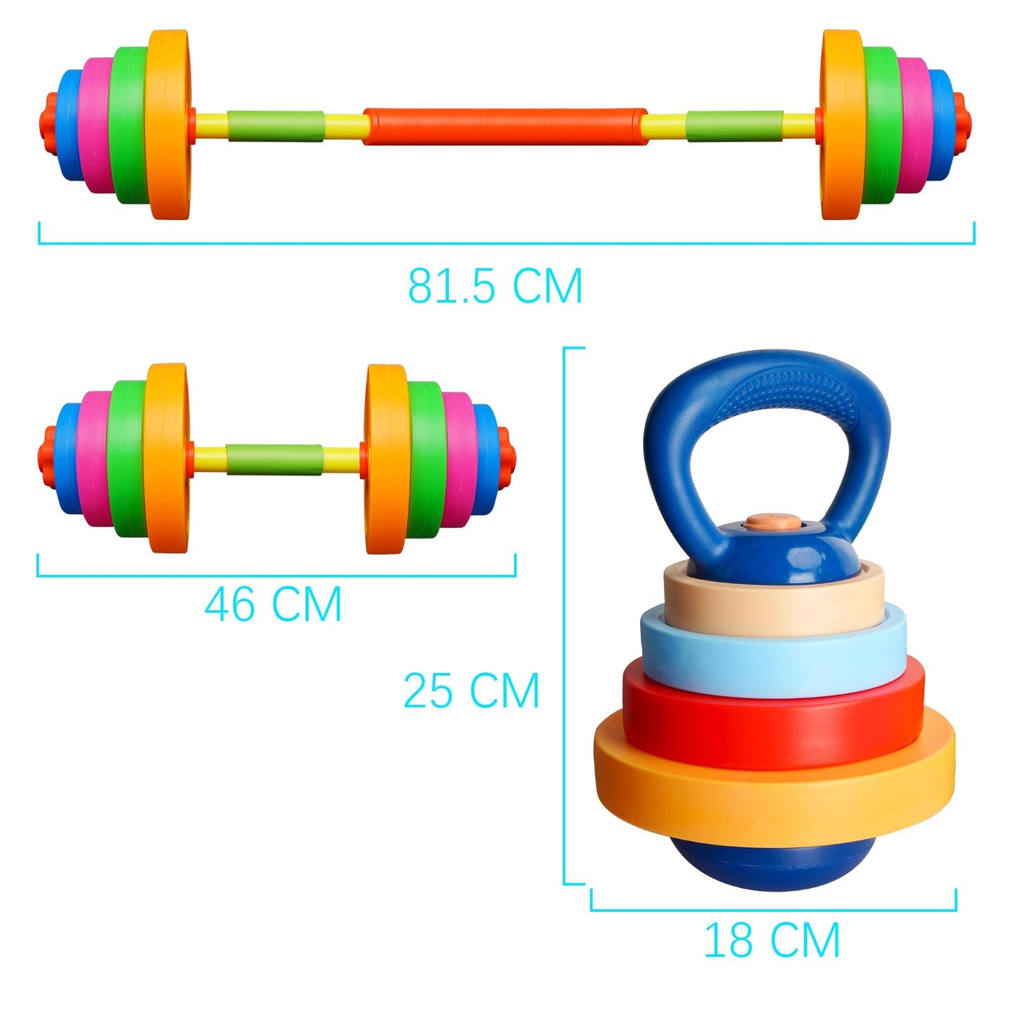 Sepco Kids Weight Set Adjustable Toddler Workout Toy Equipment Barbell Dumbbell Kettlebell for Pretend Play Exercise & Fitness Toy
