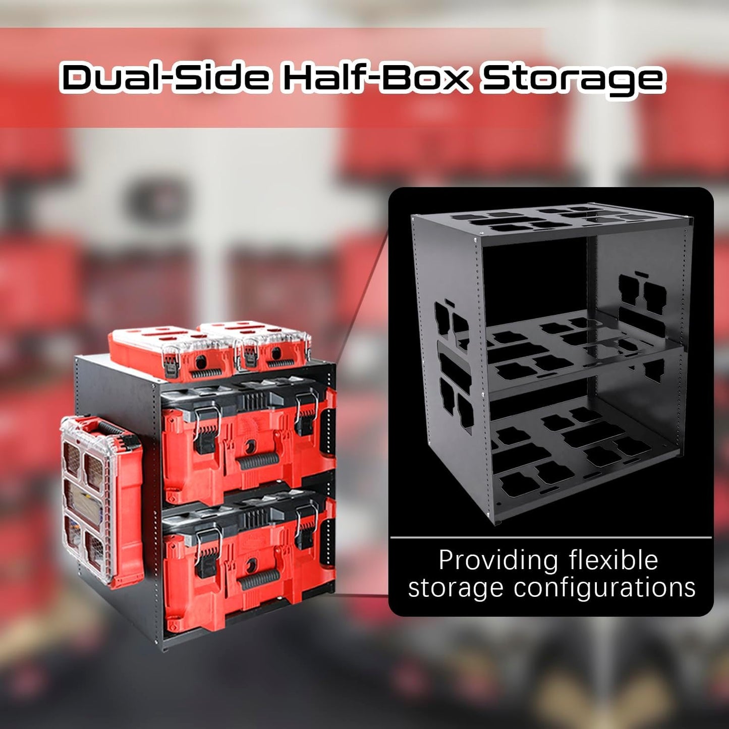 EXODIOS Mounting Plate Compatible with Mil.waukee, Adjustable Heavy Metal material Shelf, Holds Up to 8 Boxes for Tool, Storage and Organization System