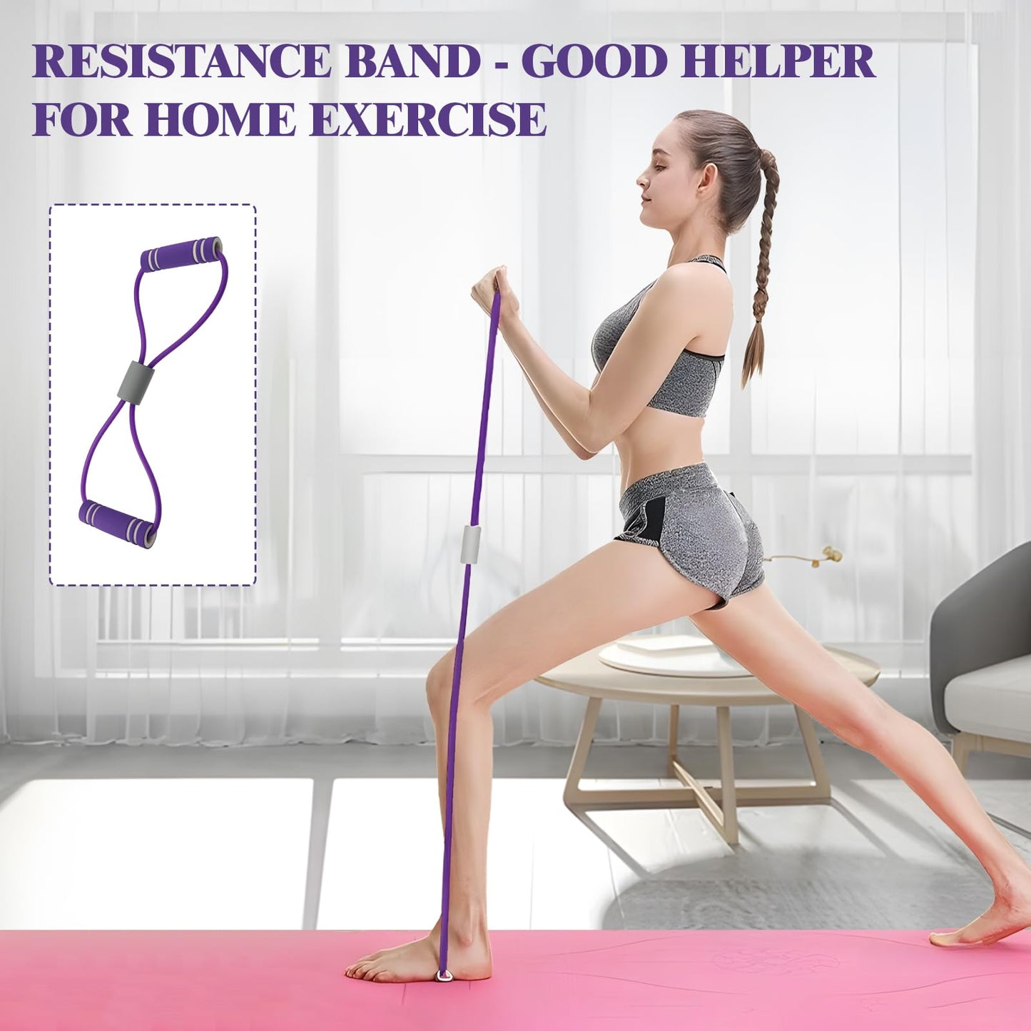 2 Pcs Resistance Band with Handles,Figure 8 Resistance Band,Suitable for Full Body Exercise, Strength Training,Flexibility, Exercise Elastic Rope,Suitable for Home,Gym (Purple)