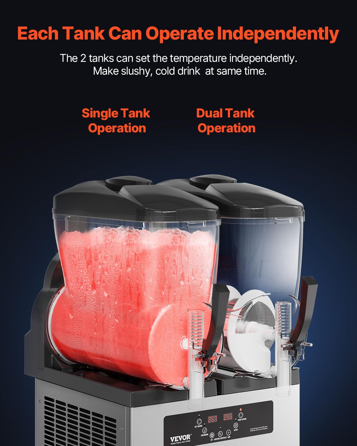 VEVOR Commercial Slushy Machine, 12Lx2 Double Tank Frozen Drink Machine, 96 Cups Stainless Steel Margarita Smoothie Frozen Drink Maker, Slushie Machine for Home Party Restaurants Cafe Bars