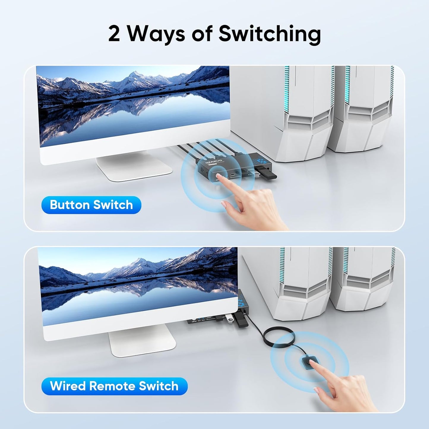 3.0 1 2 4K@60Hz 2 2USB -S7232H Hearvo USB HDMI KVM Switch Monitors Computers, KVM Switches for Computers Sharing