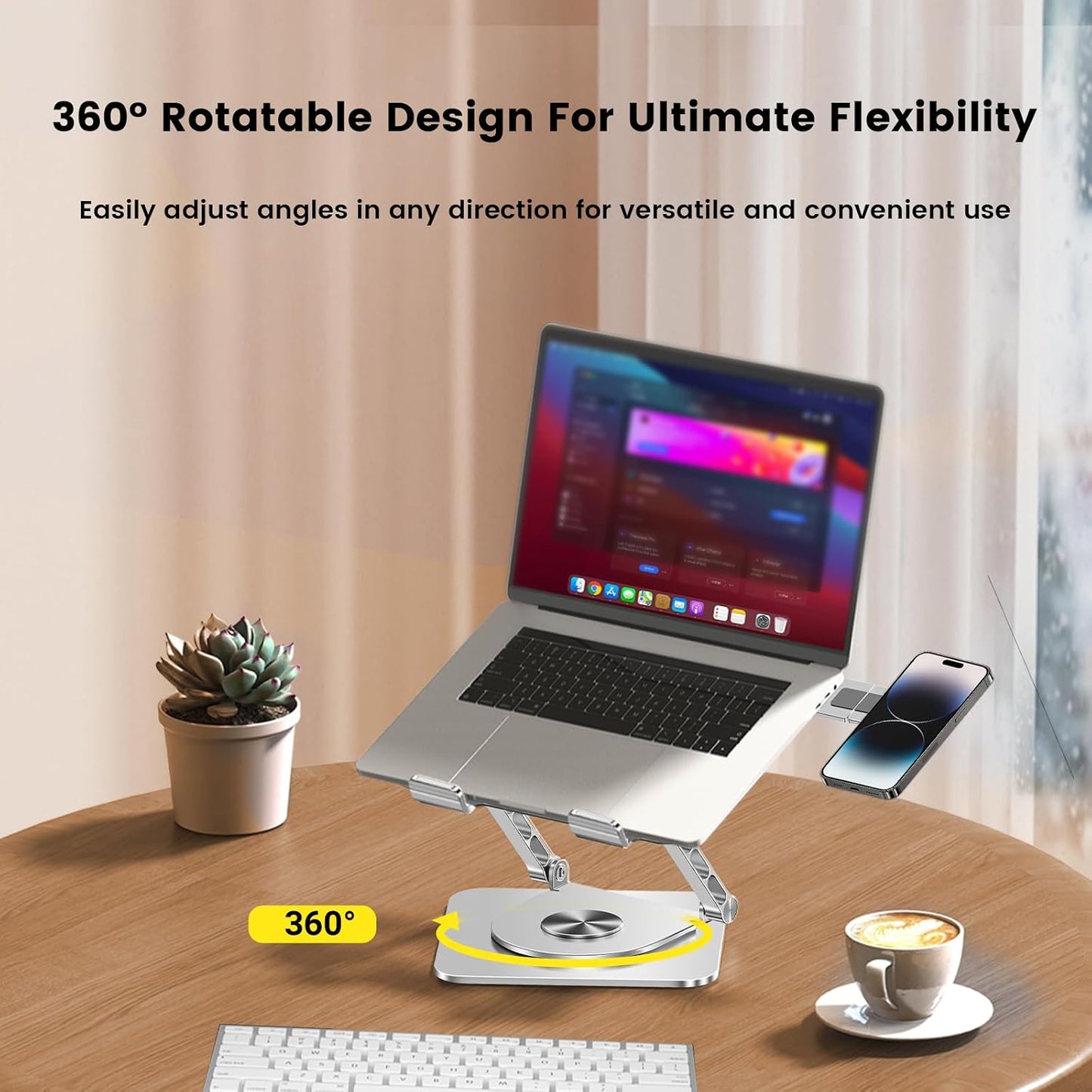 Benriotel 360 12 10-16 Inch Laptop Stand with Magnetic Phone Holder for Desk, Ergonomic Foldable Laptop Riser