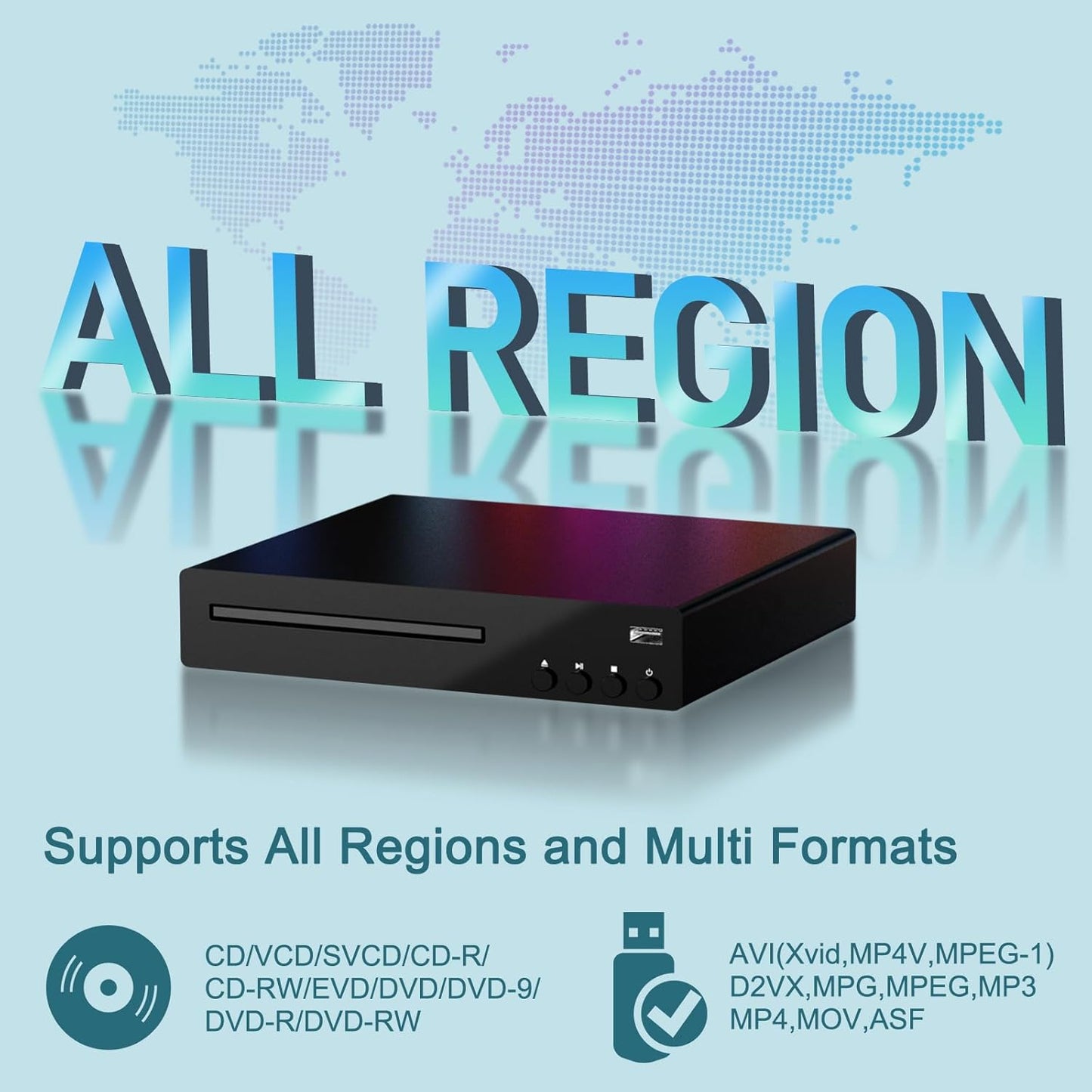Delleson 1080P Region Free DVD Players for Smart TV All Region DVD Player with USB Input, Compact CD DVDs Players