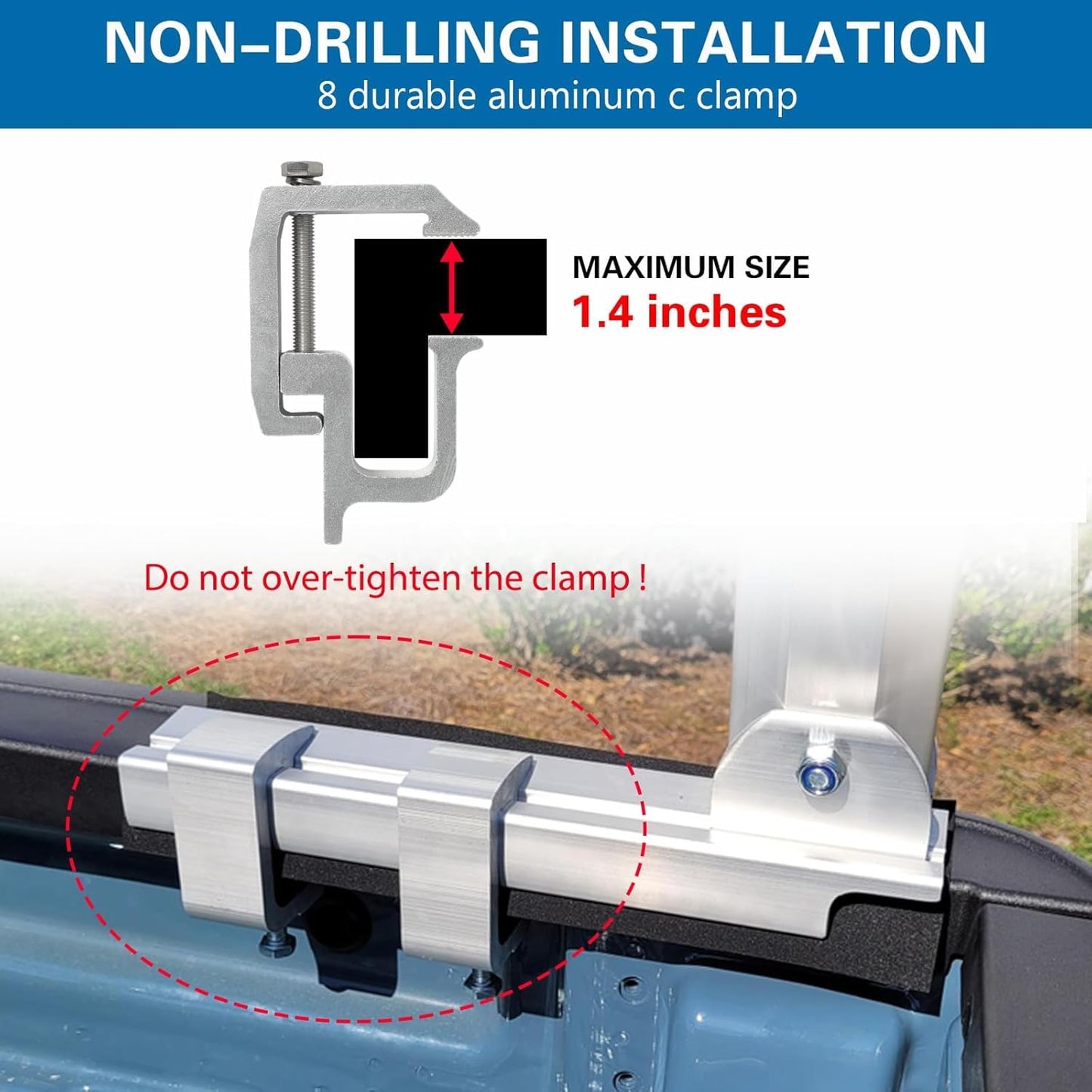 OUTPRIZE Non-Drilling Aluminum Truck Rack, Heavy Duty Width and Height Extendable Truck Bed Ladder Rack, Fit for Max 66" Wide Truck Bed, 600 lb. Capacity