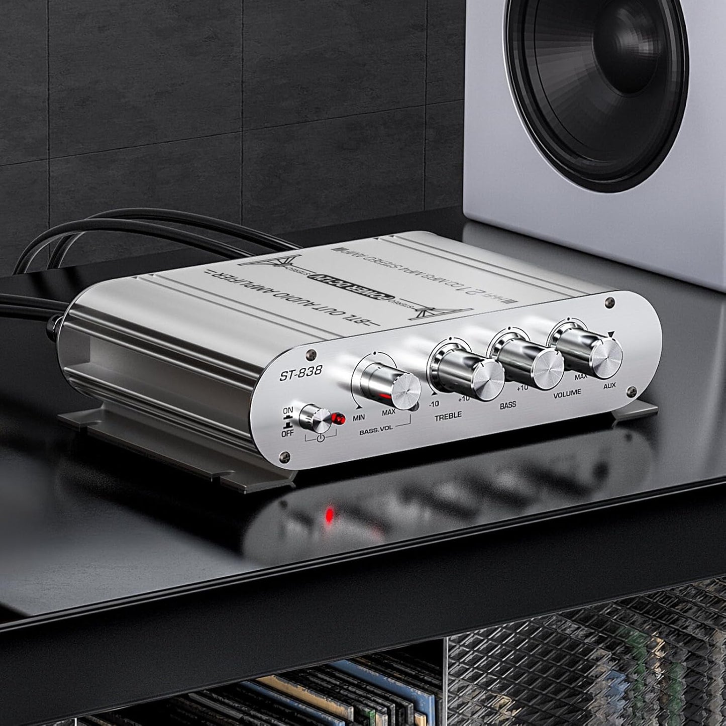 Facmogu ST-838 2.1CH 20Wx2+40W 80W DC12V Audio Power Amplifier, RMS Class D Stereo Digital Audio Amp with Subwoofer