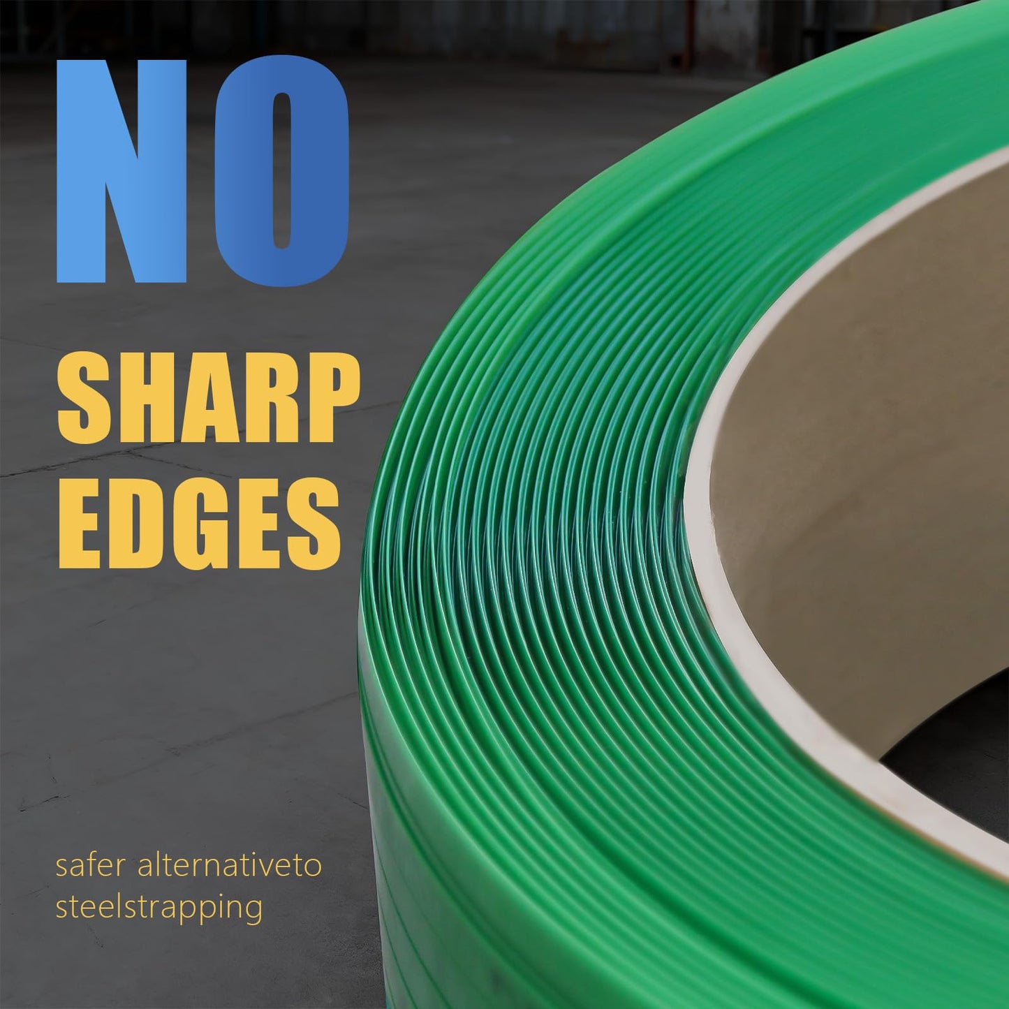 NVOYAJUAN 5/8" x.034 x3800ft Polyester (PET) Strapping Roll of 16"x6" Core Size 1450lbs Break Strength Green