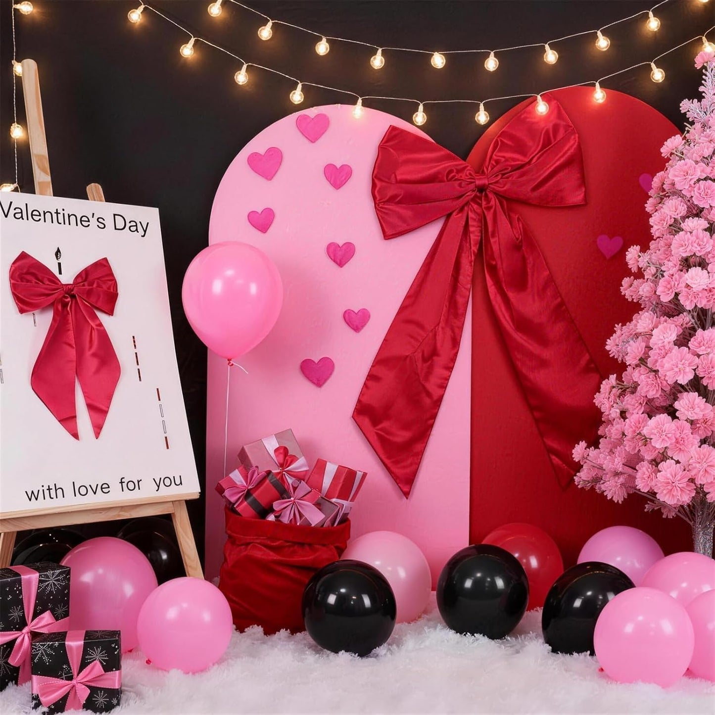 Red Bow Decor | 2 Pack Large & Small Coquette Wall Backdrop for Valentine's Day & Weddings