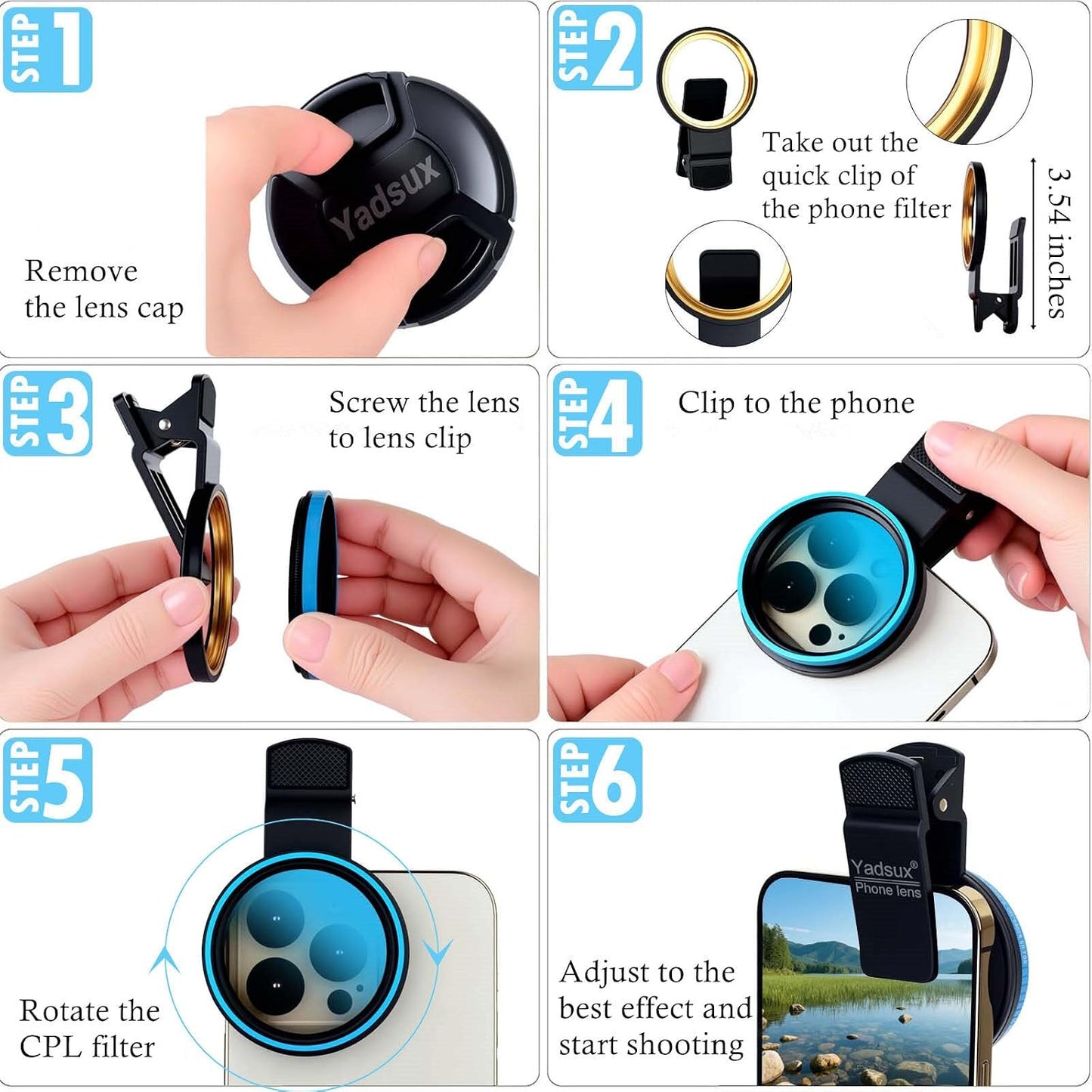 Yadsux 52mm 12-16 Phone CPL Polarizer Lens Filter Kit, iPhone Camera Attachment, Compatible with iPhone Pro/Pro Max