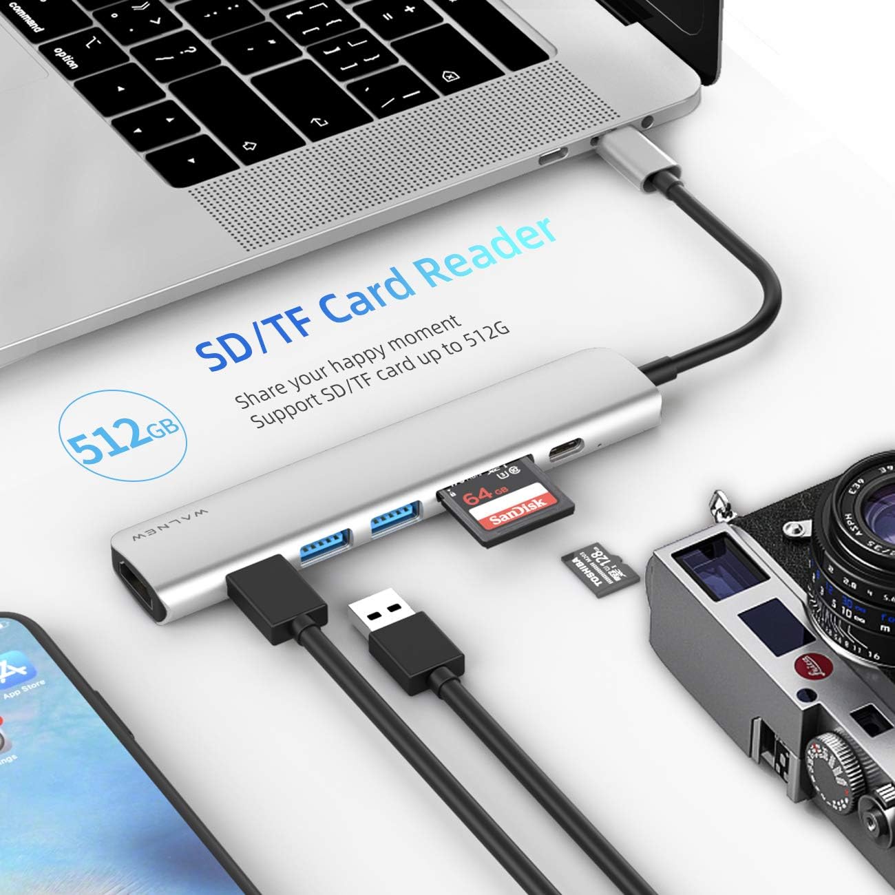 WALNEW 7-in-1 100W PD,4K 3.0, 3 M1 M2,iPad 6,Dell 15 13,Chromebook USB C Hub with HDMI,SD/TF Reader,USB Thunderbolt