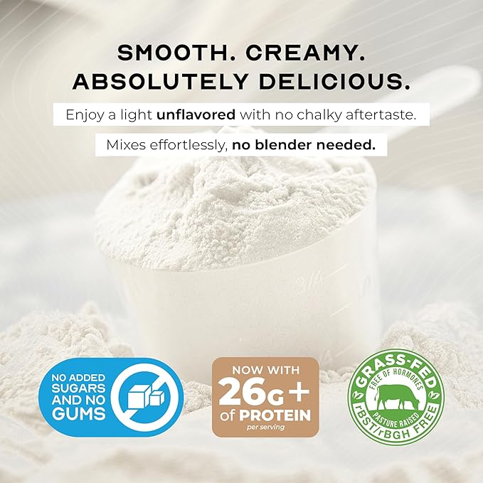 Muscle Feast Grass-Fed Whey Protein Isolate, All Natural Hormone Free Pasture Raised, Whey Isolate Protein Powder for Men and Women, Clean, Non-GMO & Gluten-Free, Isolate Protein - Unflavored, 1lb