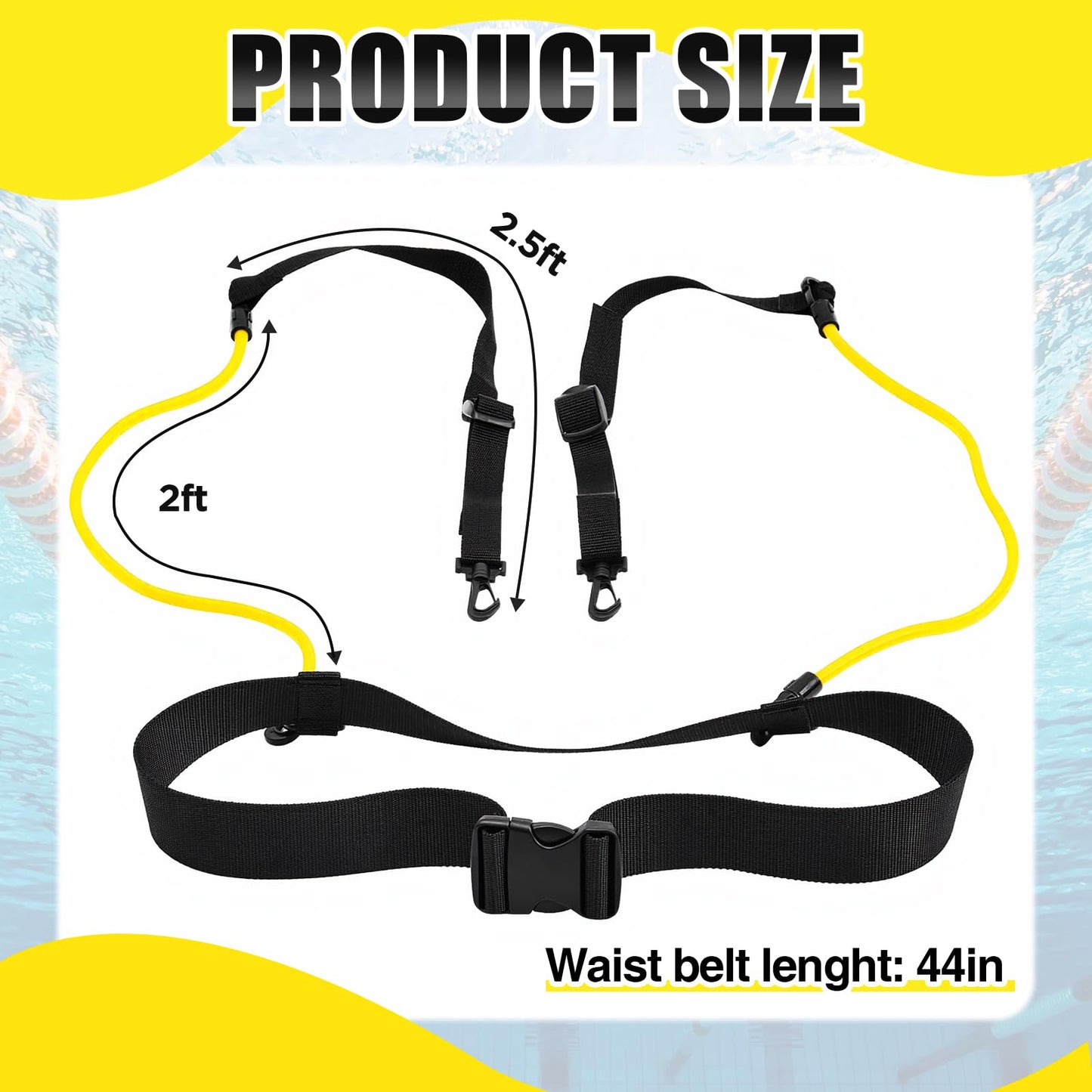 Outus Stationary Swim Trainer Swim Training Belt with 2 Bungee Cords, 2 Adjustable Buckle Straps, Mesh Storage Bag, Swimming in Place Harness for Swimming Pool Aquatic Resistance Water Exercise