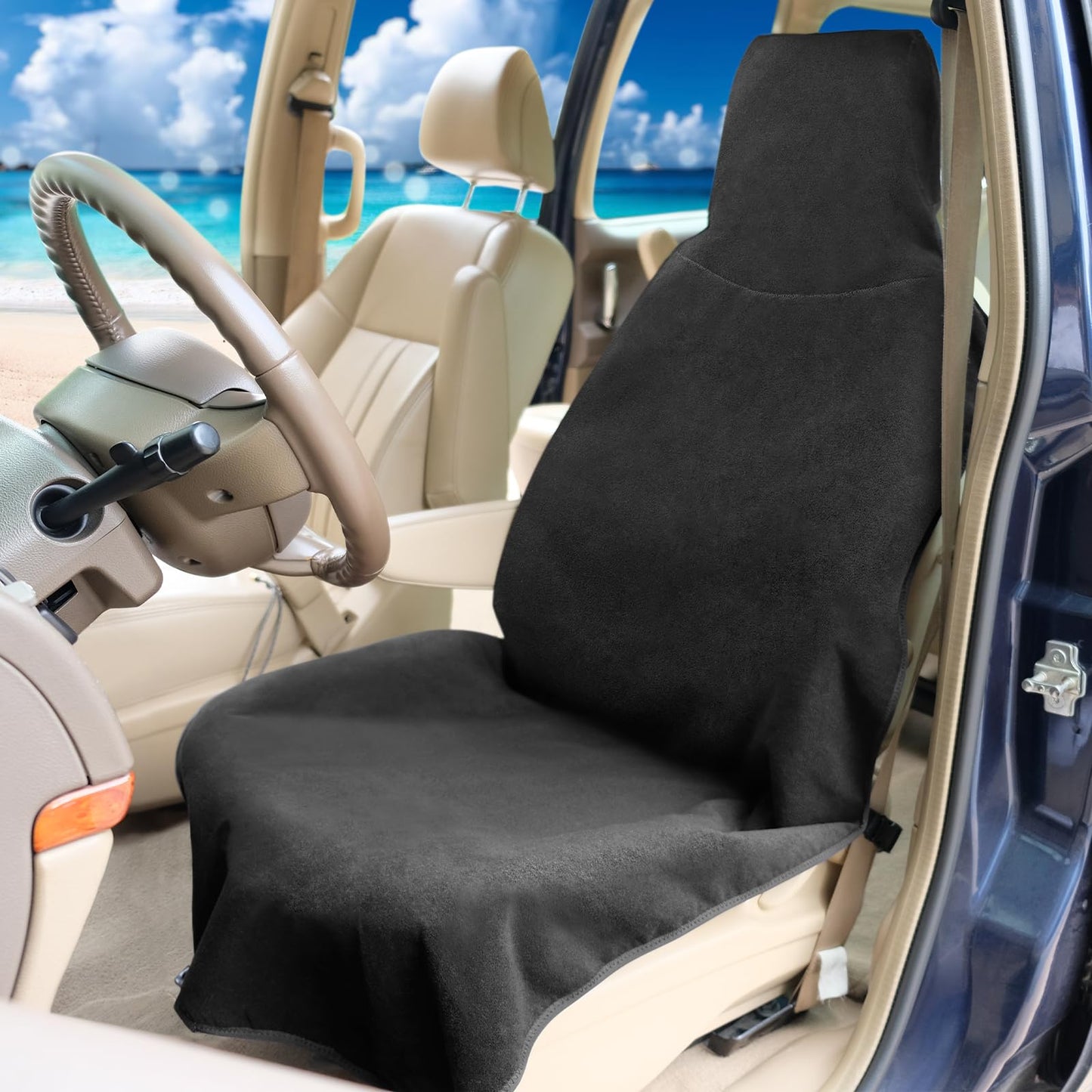 DREAMANIA Waterproof Seat Cover Towel, Premium Sweat Carseat Protector, Perfect for Universal Anti-Slip Car Truck SUV Seat, Great for Surfing Yoga Gym Workout, Black