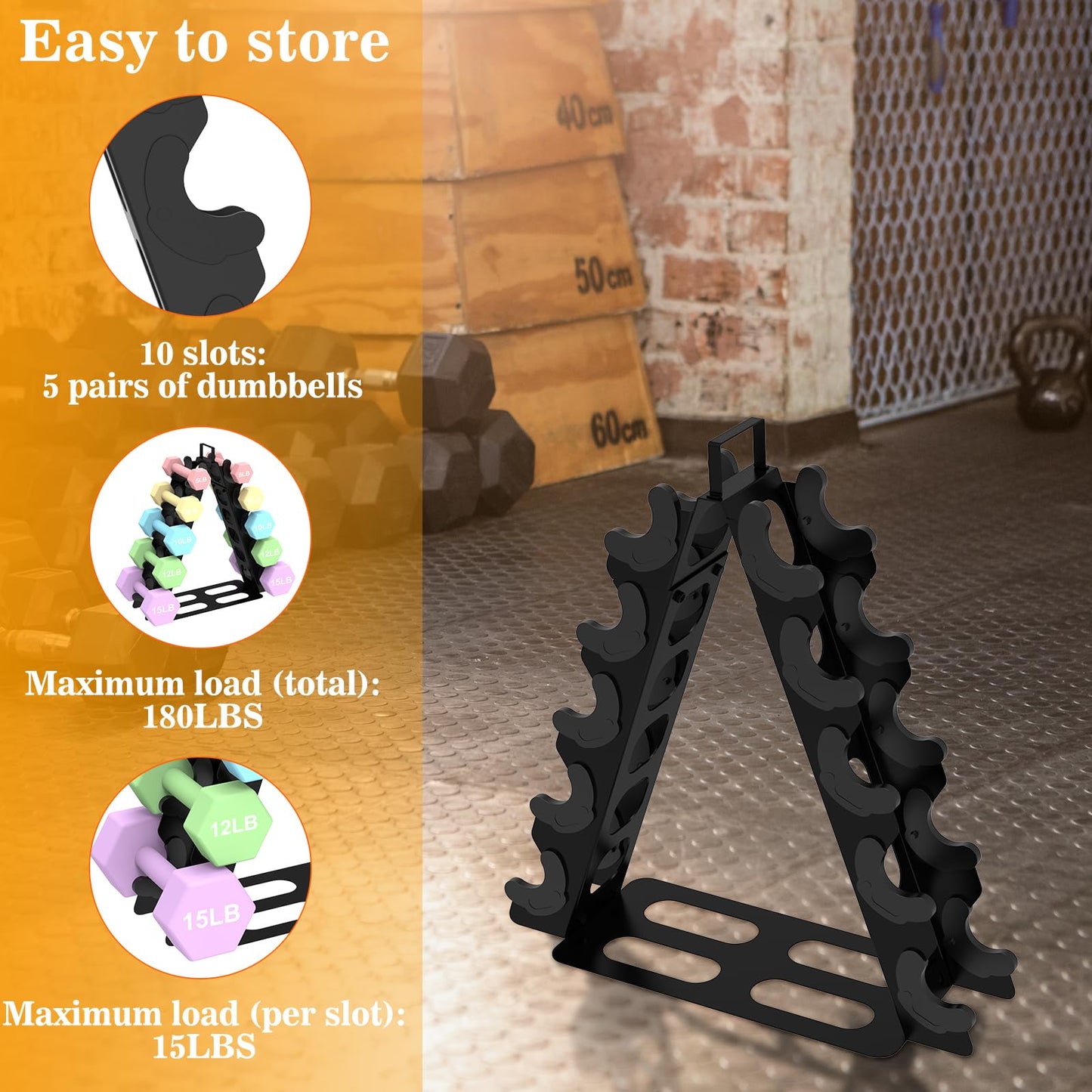Dumbbell Rack 5 tier(Dumbbells not included), A-Frame Metal Dumbbell Holder with Handle, Multilevel Weight Storage Organizer for Dumbbells, Tree Shape Compact Weight Rack/Holder(Black)