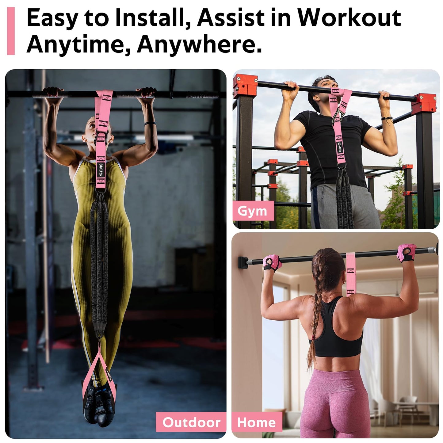 Pull Up Assistance Bands Set, Heavy Duty Adjustable Pull Up Assist Band with Feet Rest, Strength Training Bands for Home Gym Fitness, Pull-Up Bar, Calisthenics and Body Stretching