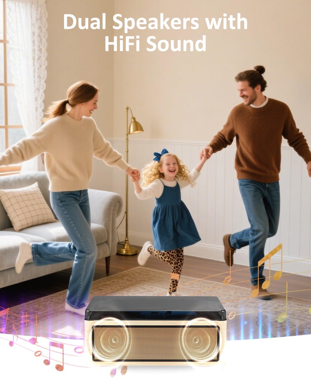 Gelielim Retro CD Player Boombox, Desktop CD Player with Bluetooth in/Out, Rechargeable Battery, HiFi Speakers, Wooden
