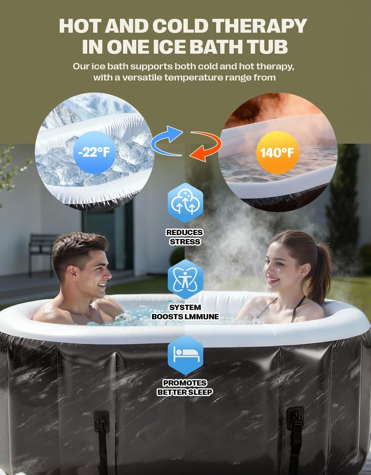 SWRORDAWN Upgrade 179 Gal XXL Ice Bath Tub Fits Tall 6'7" Athletic,Water Chiller Compatible Cold Plunge Tub for Recovery,5-Layer Portable Inflatable Ice Bathtub with Lid for Indoor Outdoor Use,Black