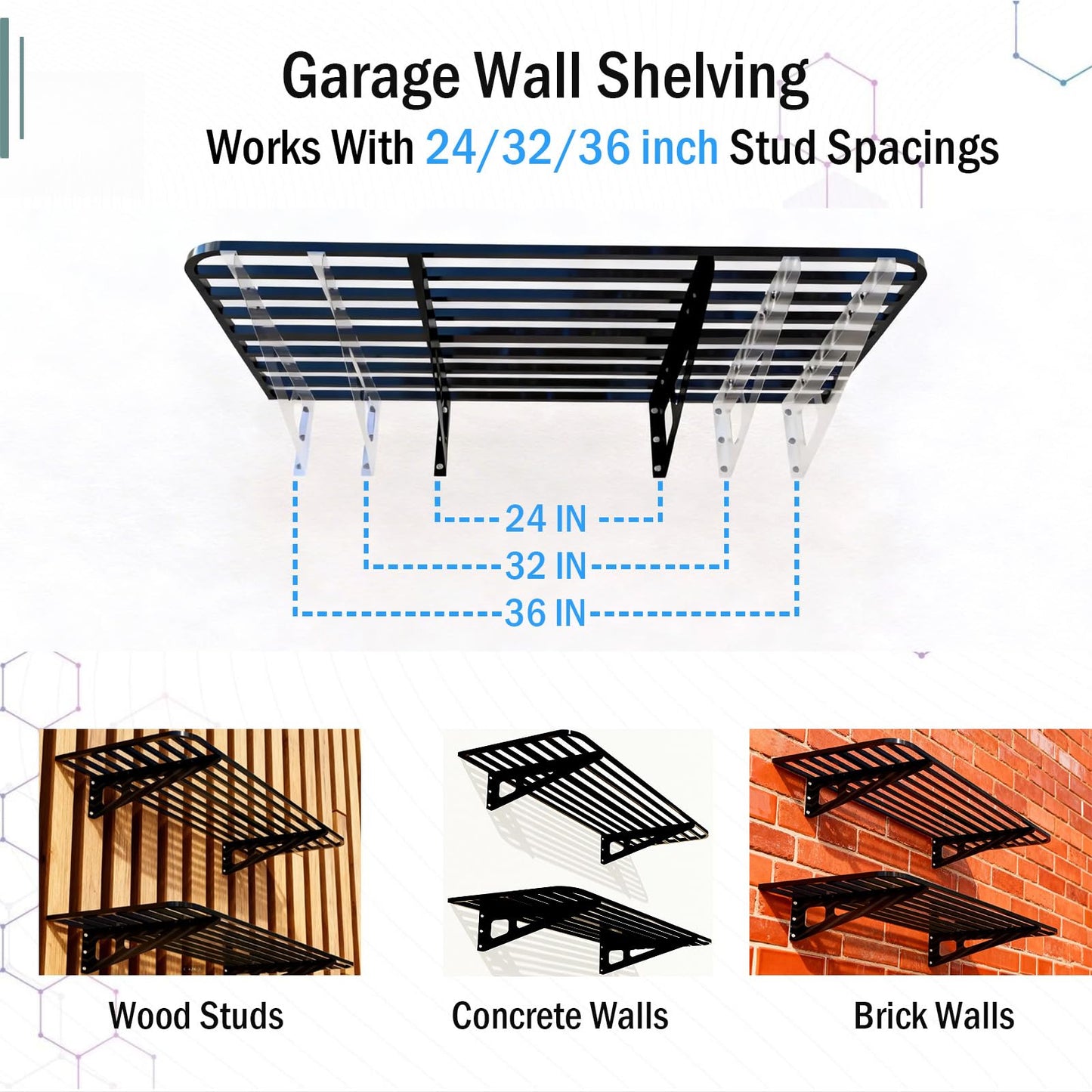 ZoffyFabrizio Garage Shelving Wall Mounted, 2-Pack 2x8ft Garages Shelving 24-inch-by-96-inch Wall Shelf Garage Storage Rack Floating Shelves, Space-Saving Black