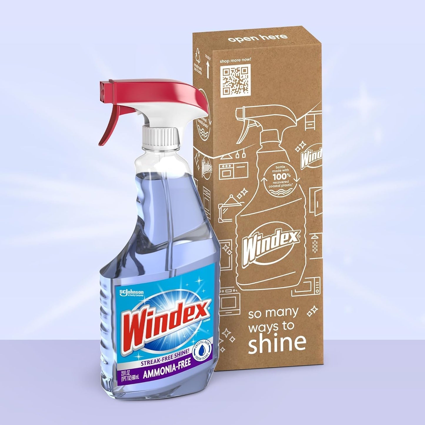 Windex Glass Cleaner Spray - Ammonia-Free Formula with Crystal Rain Scent | 32 Fl Oz Bottle