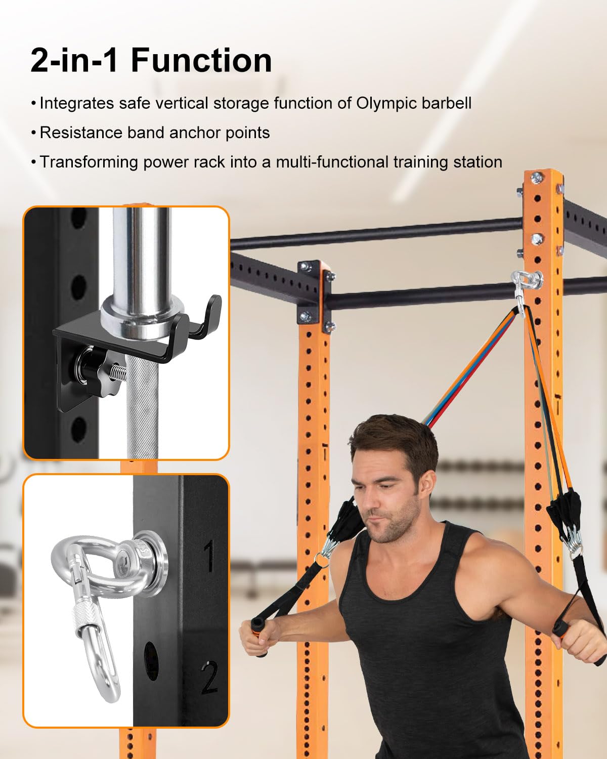 Steel Olympic Barbell Holder and Resistance Band Anchor Fit for 2x2 2x3 3x3 Power Racks with 5/8-1 Inch Holes, Heavy Duty Bar Storage Hanger with Protective Padding