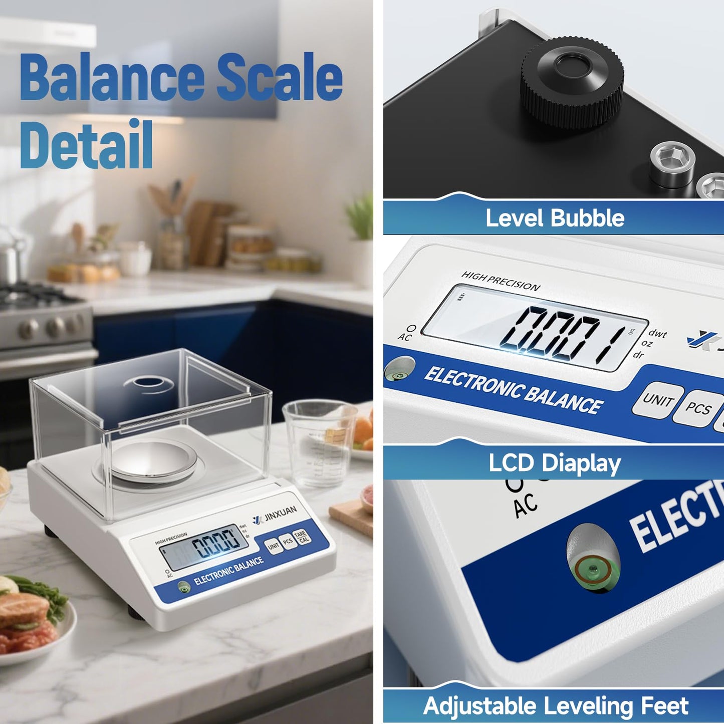 JINXUAN Lab Scale 0.001g Accuracy 500g Digital Milligram Scale Analytical Balance Scale with Windshield LCD Display 7 Units 200g Calibration Weight, Precision Scale for Jewelry Gold Powder Chemistry