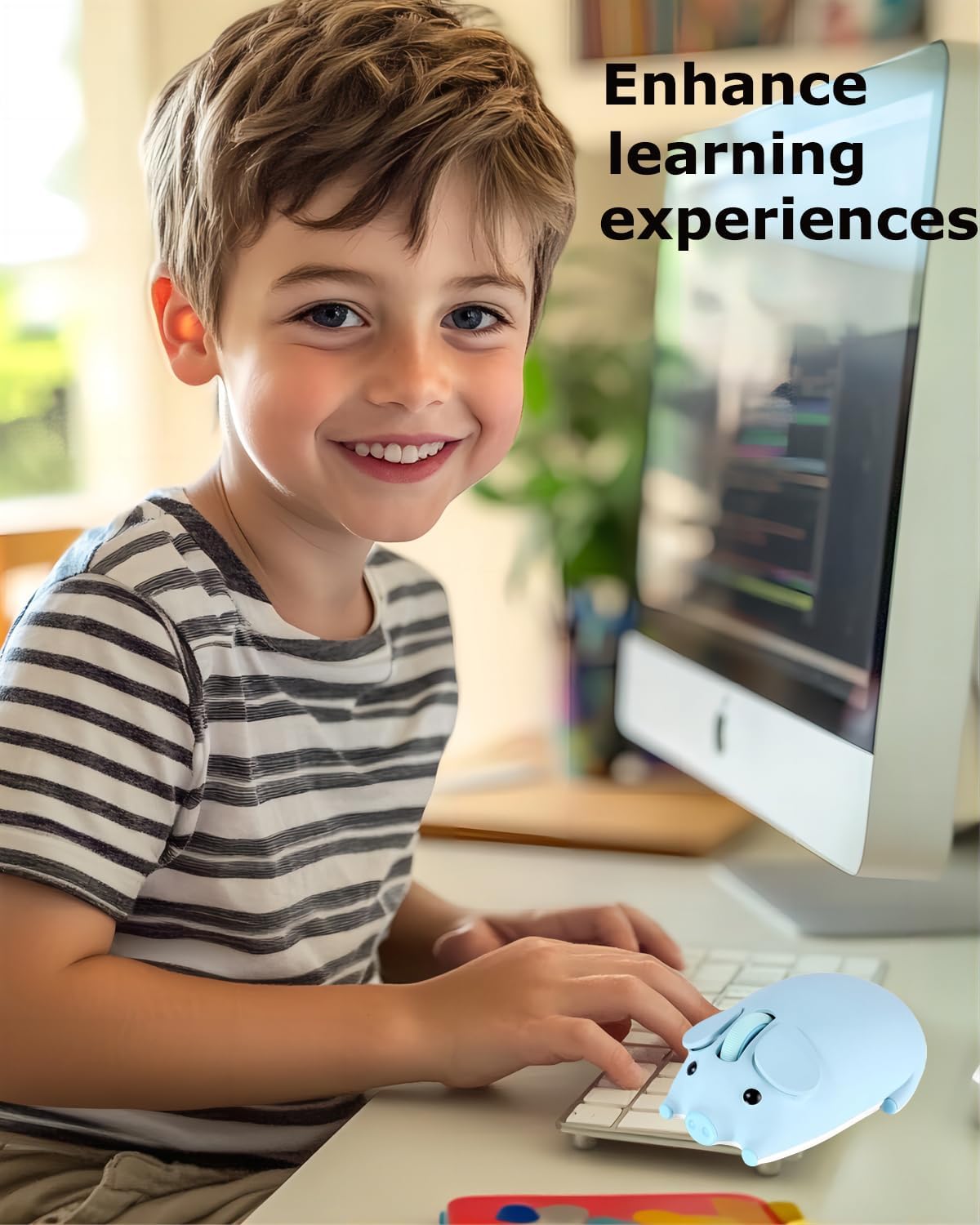 SHARE SUNSHINE Wireless Mouse Cute Pig Bluetooth & USB Dual Mode Mice,Silent Portable Compact Blue Fun Mice