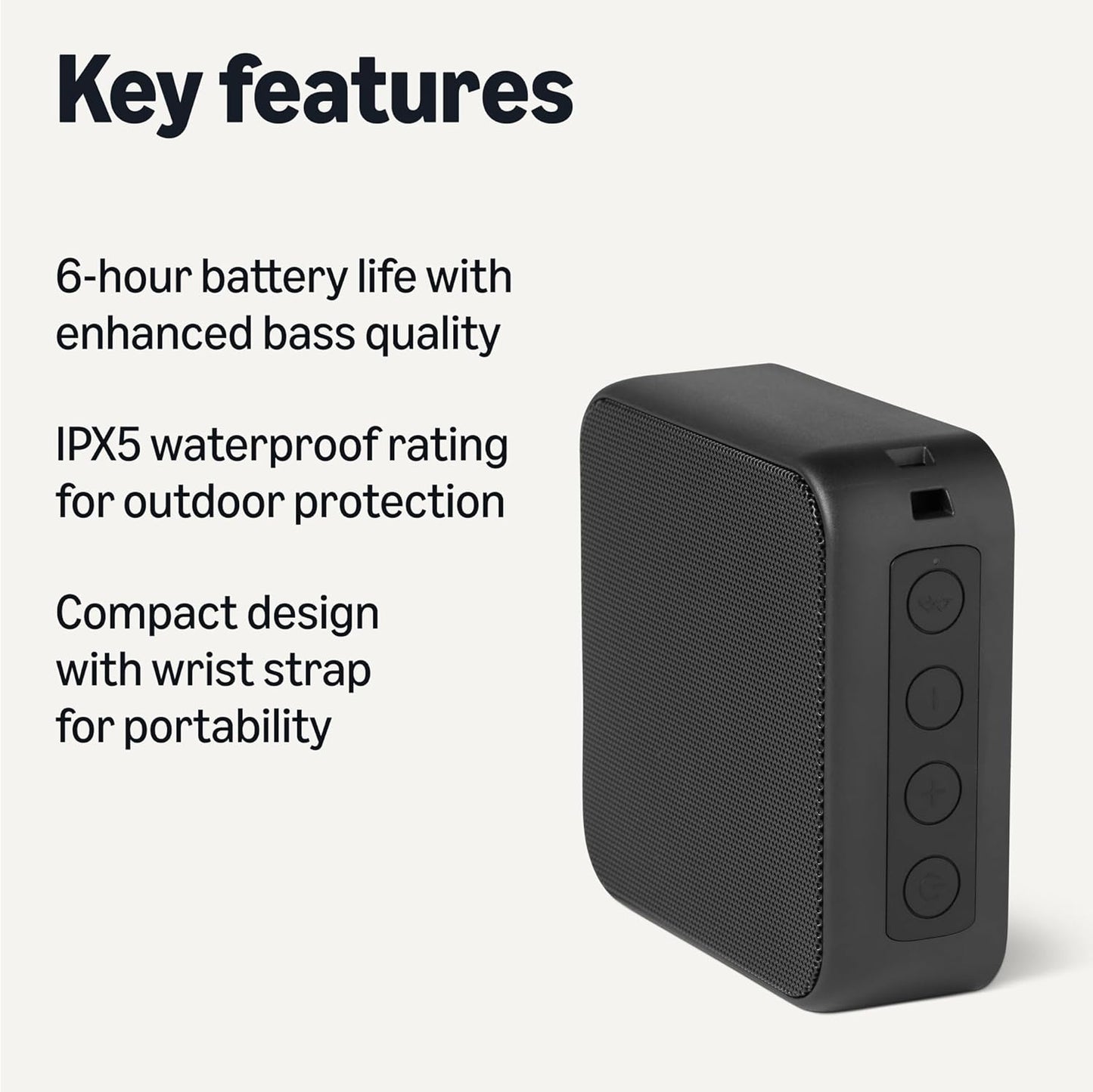 Amazon Basics IPX5 6 Bluetooth Speaker Wireless, Waterproof, Hour Playtime, Compact Size for Home, Outdoor, Black