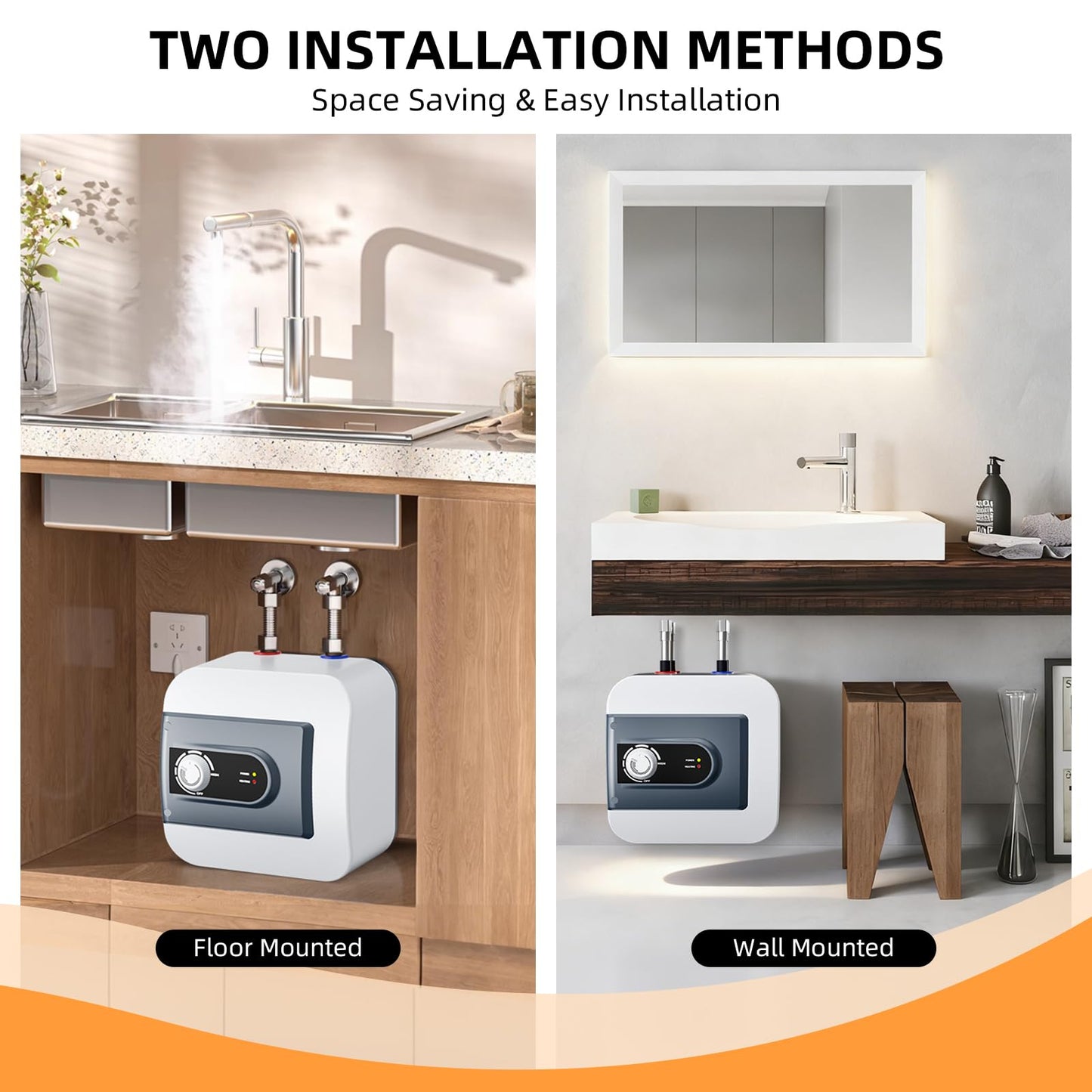 Electric Mini Tank Water Heater, 8Gallon Under Sink On Demand Hot Water Heater, Wall or Floor Mounted, 1500W Point of Use Instant Hot Water for RV Kitchen Bathroom Restaurant