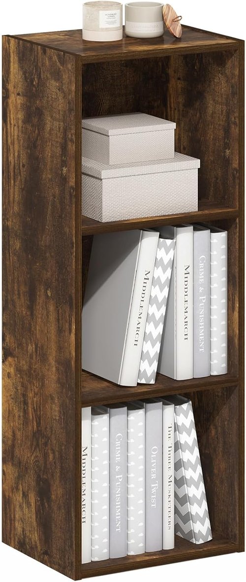 Furinno LUDER Bookshelf - 3-Cube Bookcase with Open Shelves | Easy Assembly, Amber Pine Finish